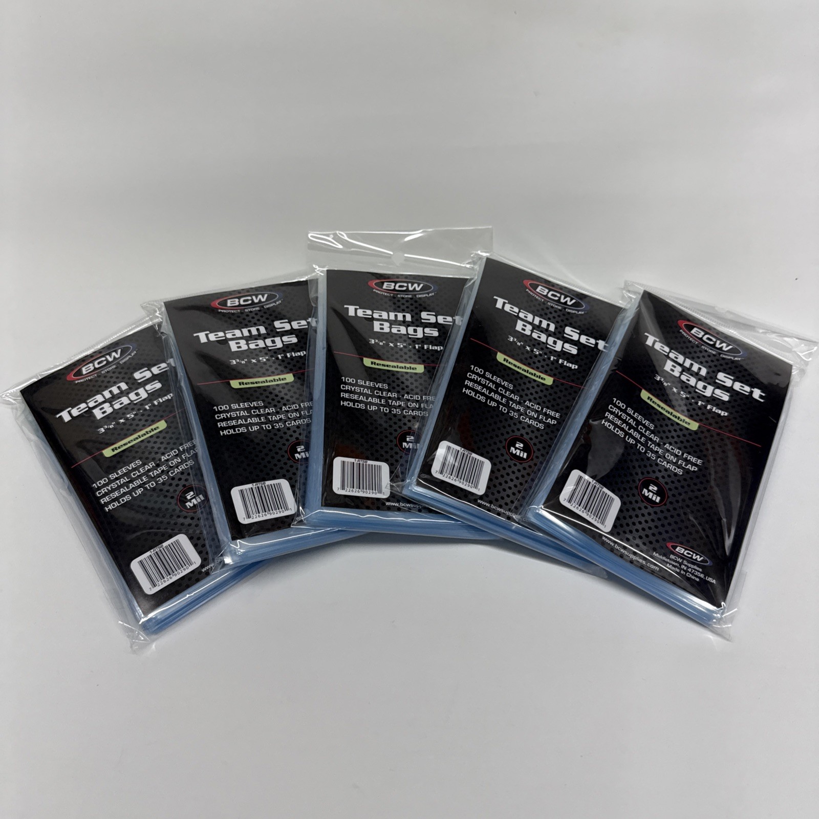 BCW Resealable Team Set Bags 5 Packs of 100 Sleeves