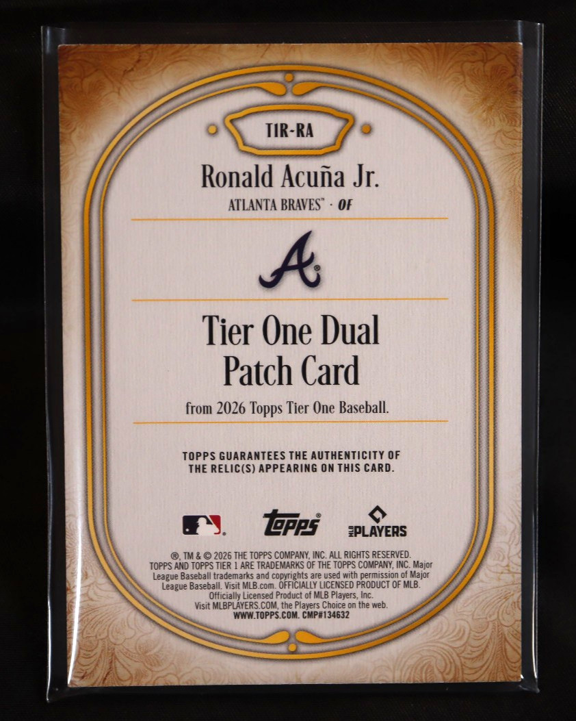 2026 Topps Teir One Ronald Acuna Jr. SP Dual Patch/Relic Card #TIR-RA…#’d /25