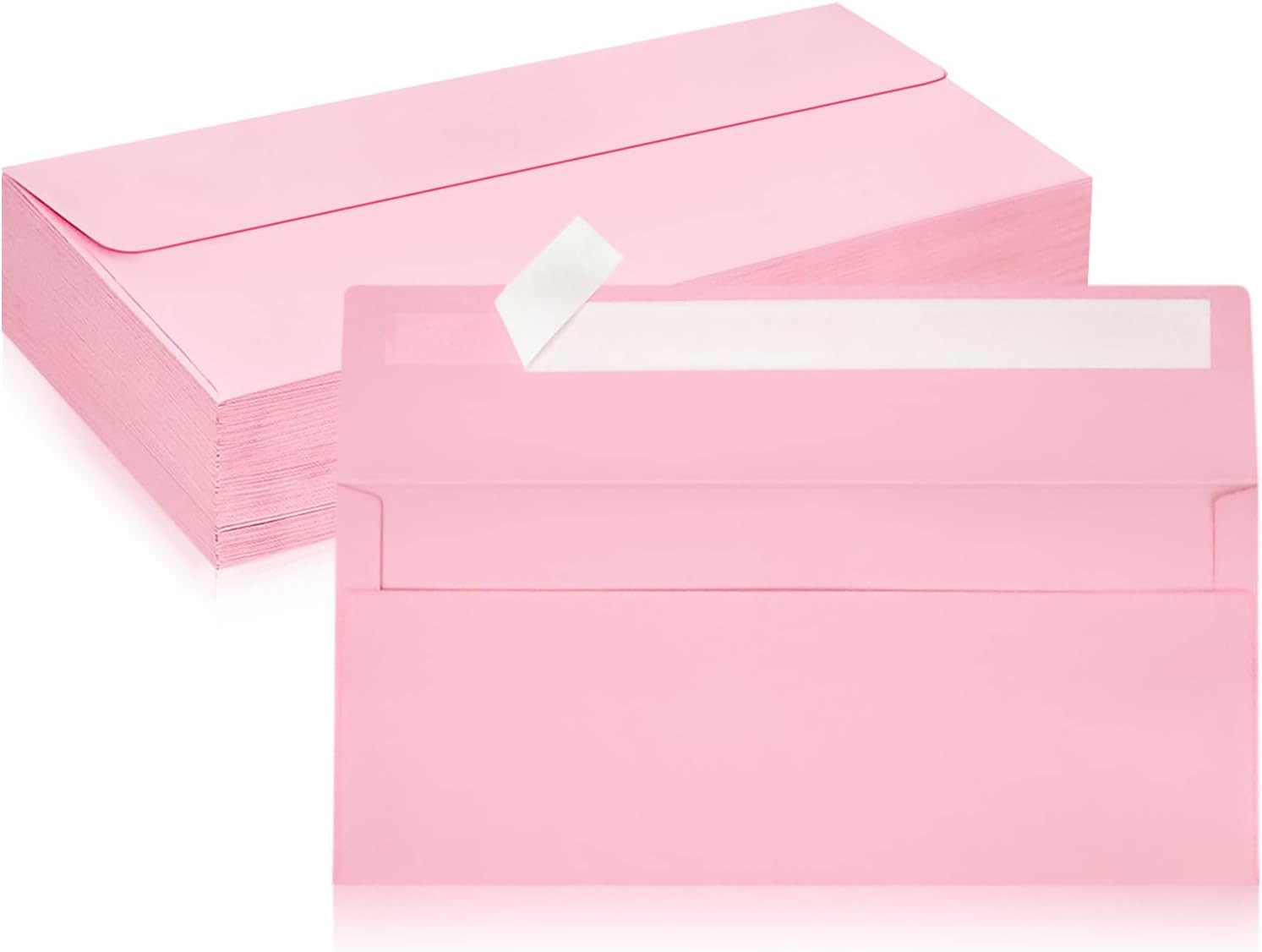 50 Pack #10 Business Envelopes, Pink Standard Envelopes Self Seal, Letter Size B