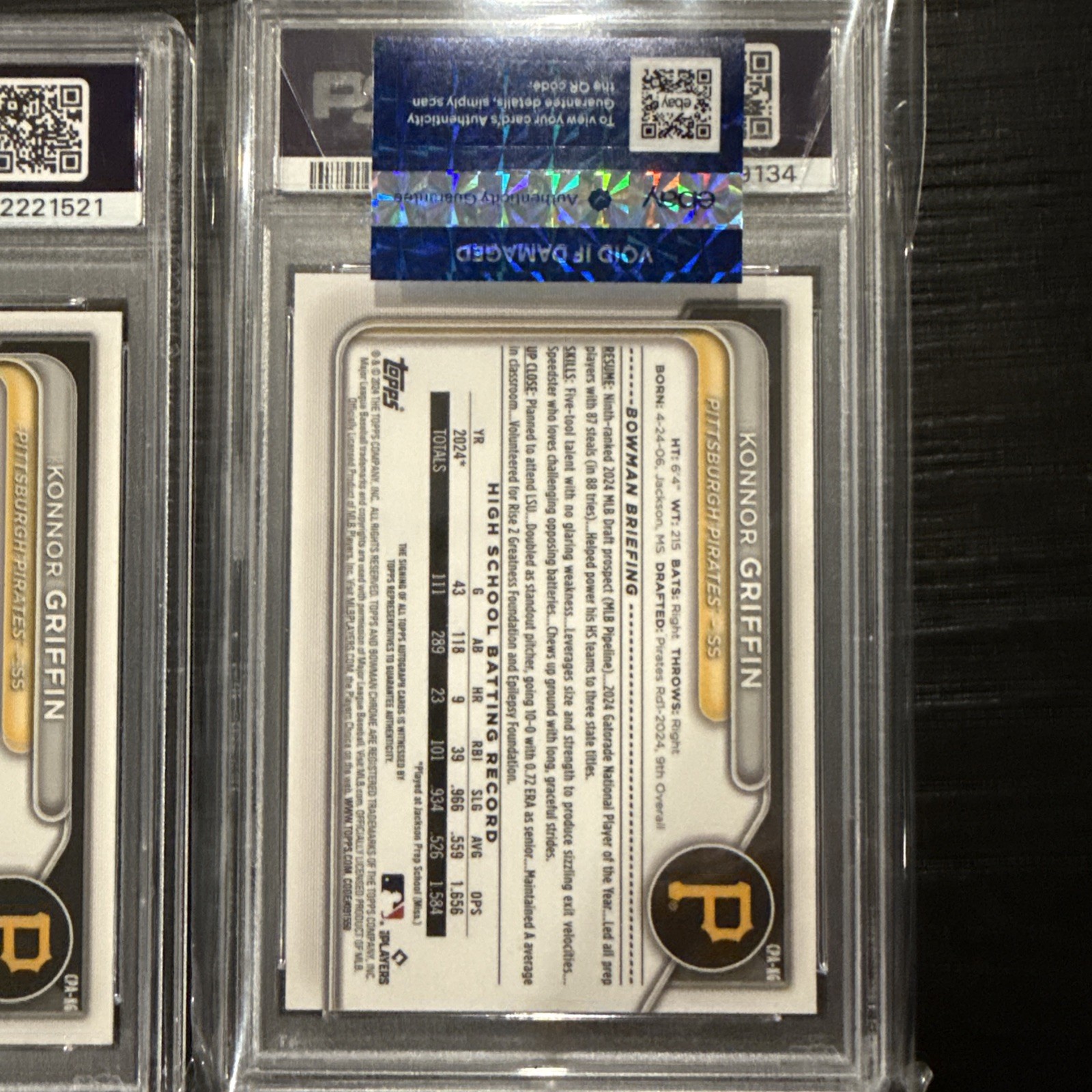 2024 Bowman Draft Konnor Griffin Chrome Auto 1st Prospect #CPA-KG Pirates PSA 10