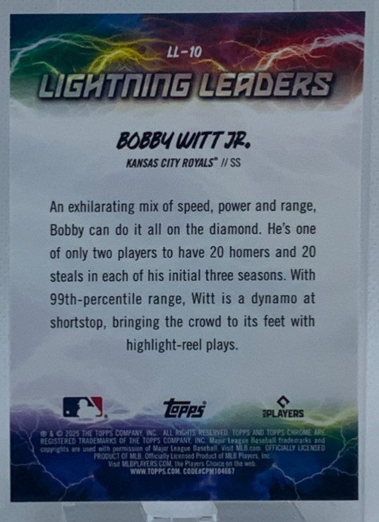 2025 Topps Chrome Bobby Witt Jr. Lightning Leaders SSP Case Hit #LL-10 Royals