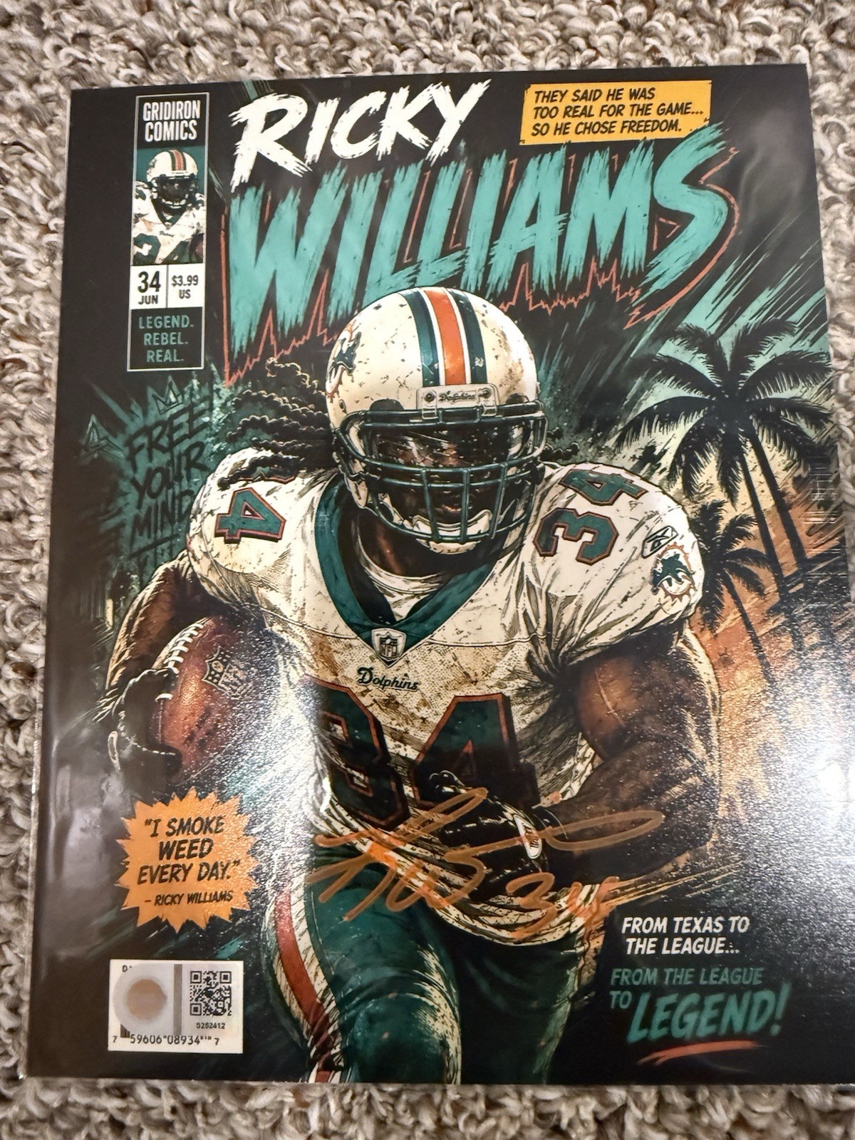 Ricky Williams Signed 8×10 Photo Miami Dolphins SWAU COA
