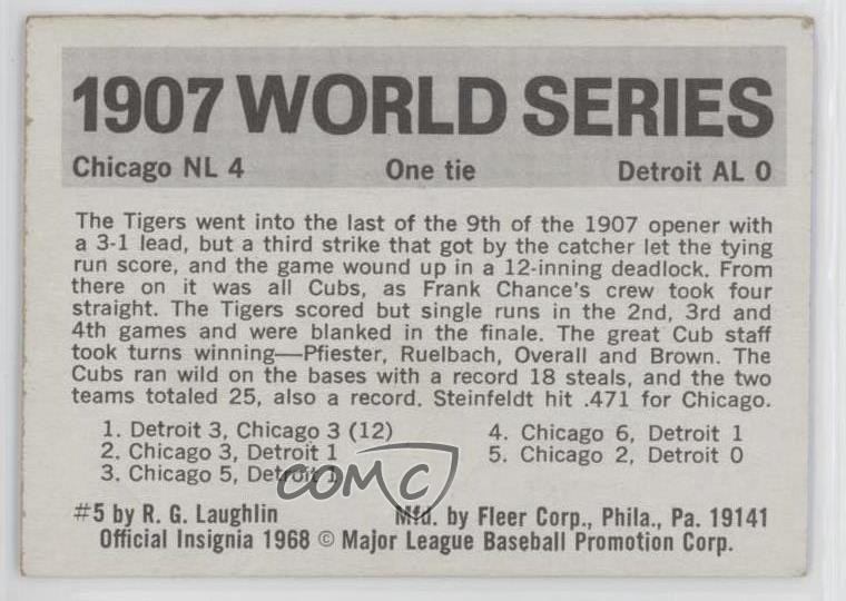 1971 Fleer Laughlin World Series Chicago Cubs Detroit Tigers 1907 vs Team 0z1i