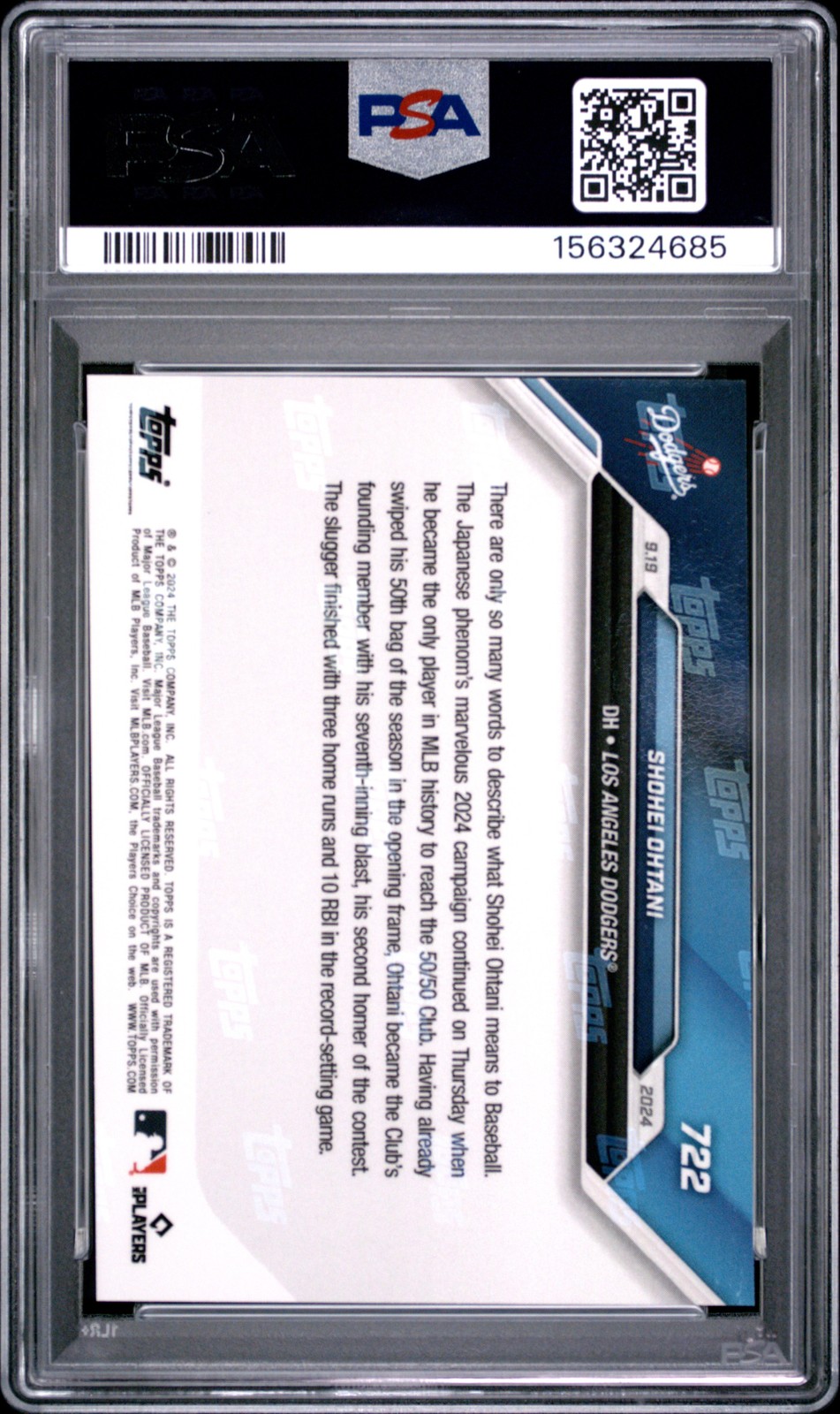 2024 TOPPS NOW #722 SHOHEI OHTANI PSA 10