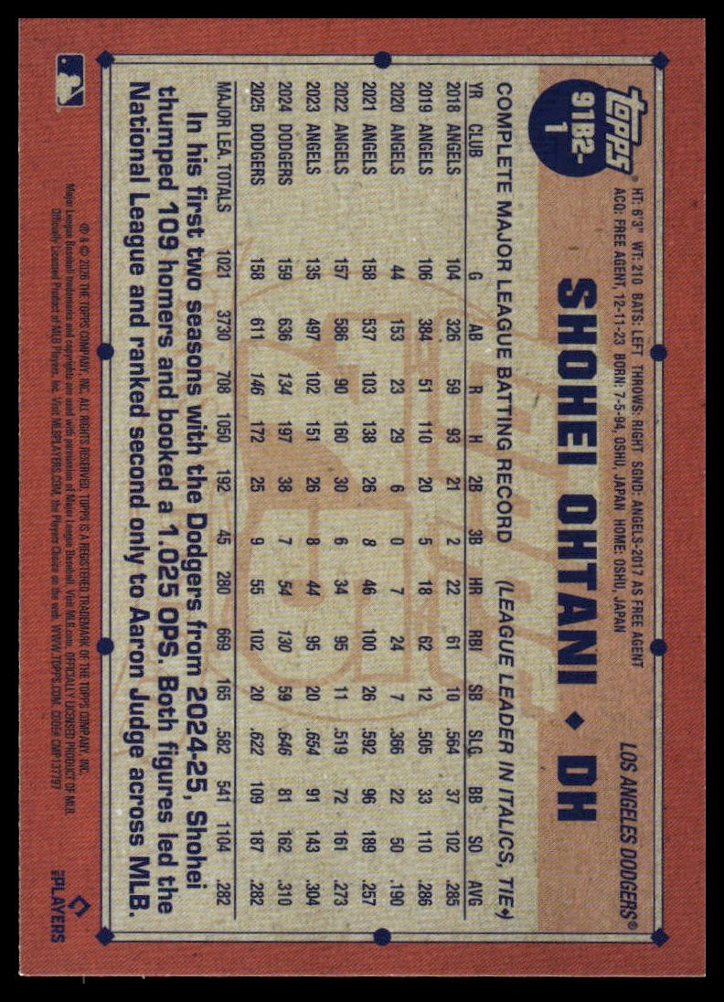 Shohei Ohtani 2026 Topps #91B2-1 Los Angeles Dodgers 1991 Topps Baseball