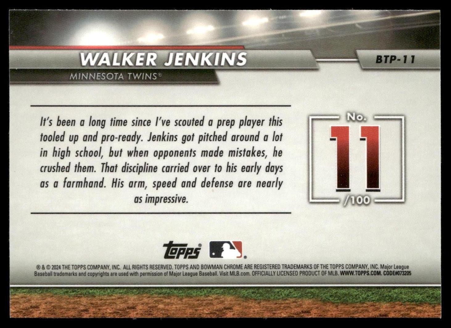 2024 Bowman #BTP-11 Walker Jenkins Bowman Scouts’ Top 100