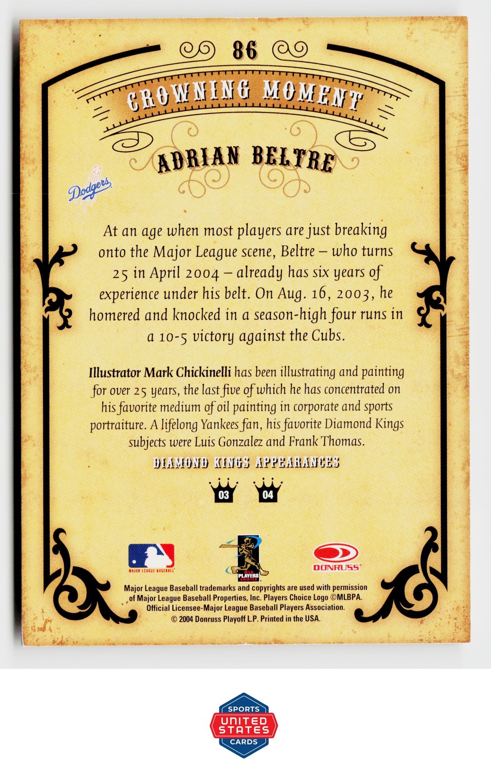 2004 Donruss Diamond Kings #86 Adrian Beltre