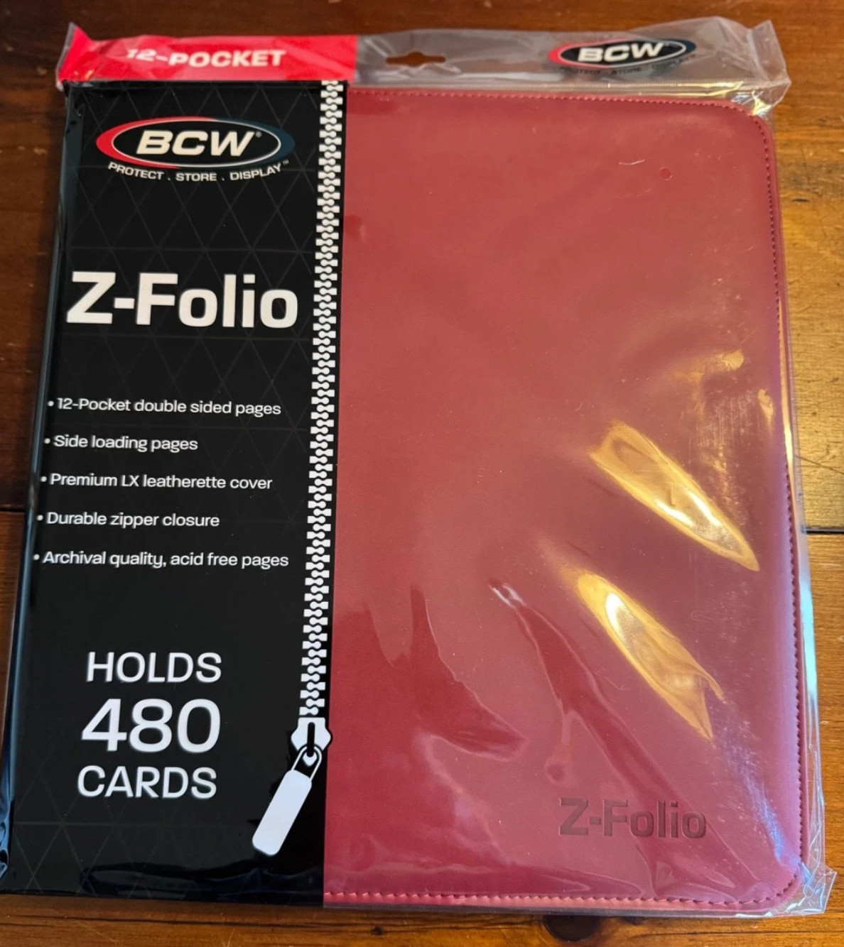 BCW Z-Folio 12 Pocket Zippered 480 Card Holder RED-New-Fast Shipping-NICE