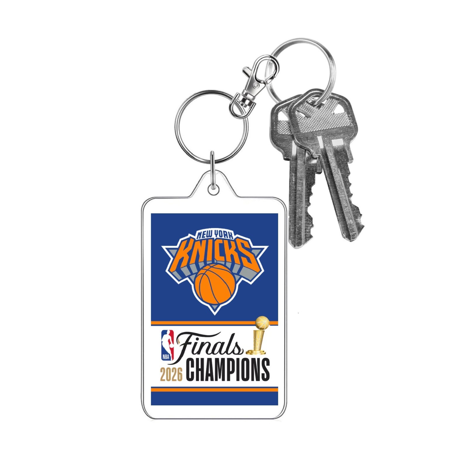 New York Knicks 2026 NBA Championship Keychain Dual HD Image Orange Blue Black