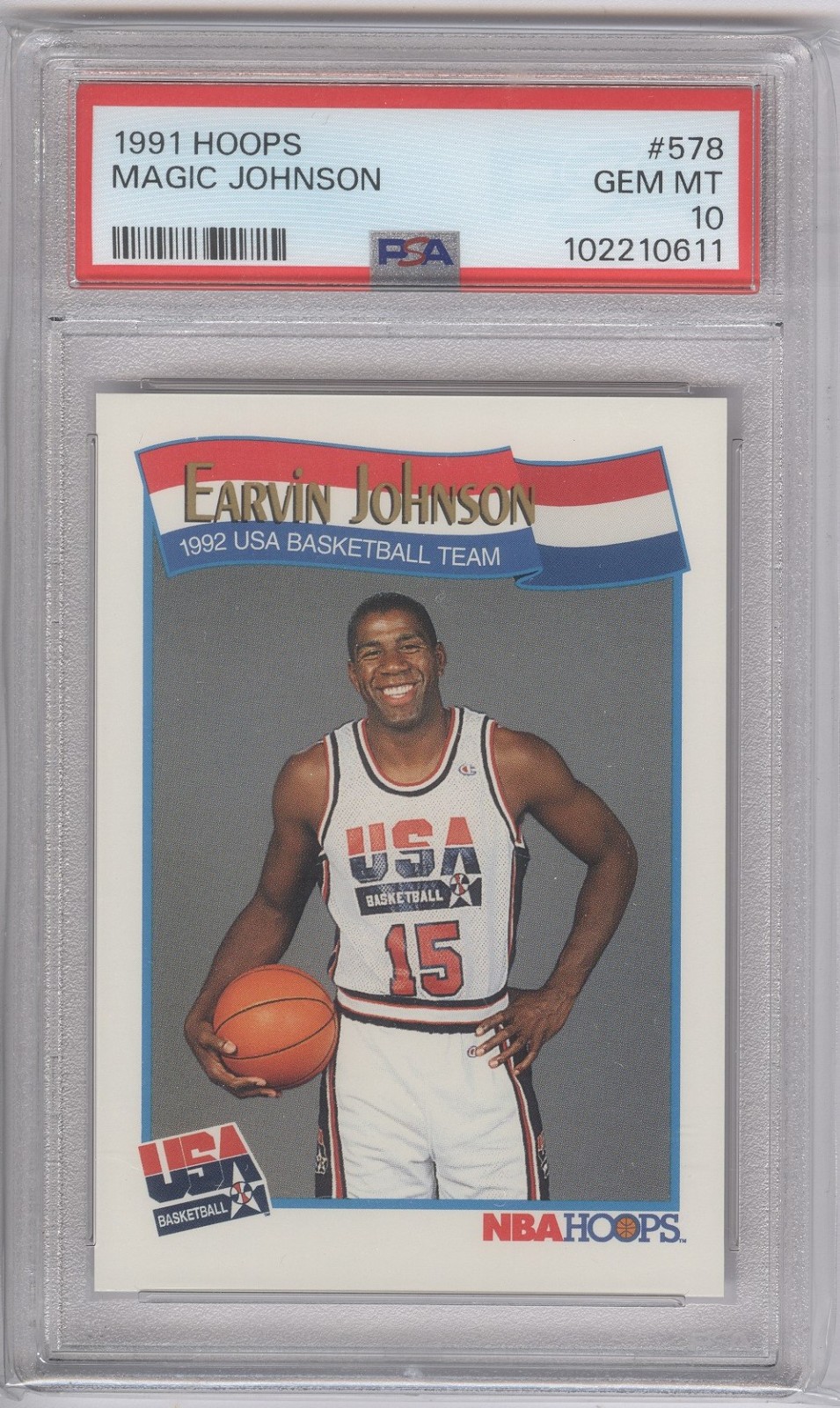 1991 Hoops Earvin Magic Johnson #578 Dream Team USA PSA 10