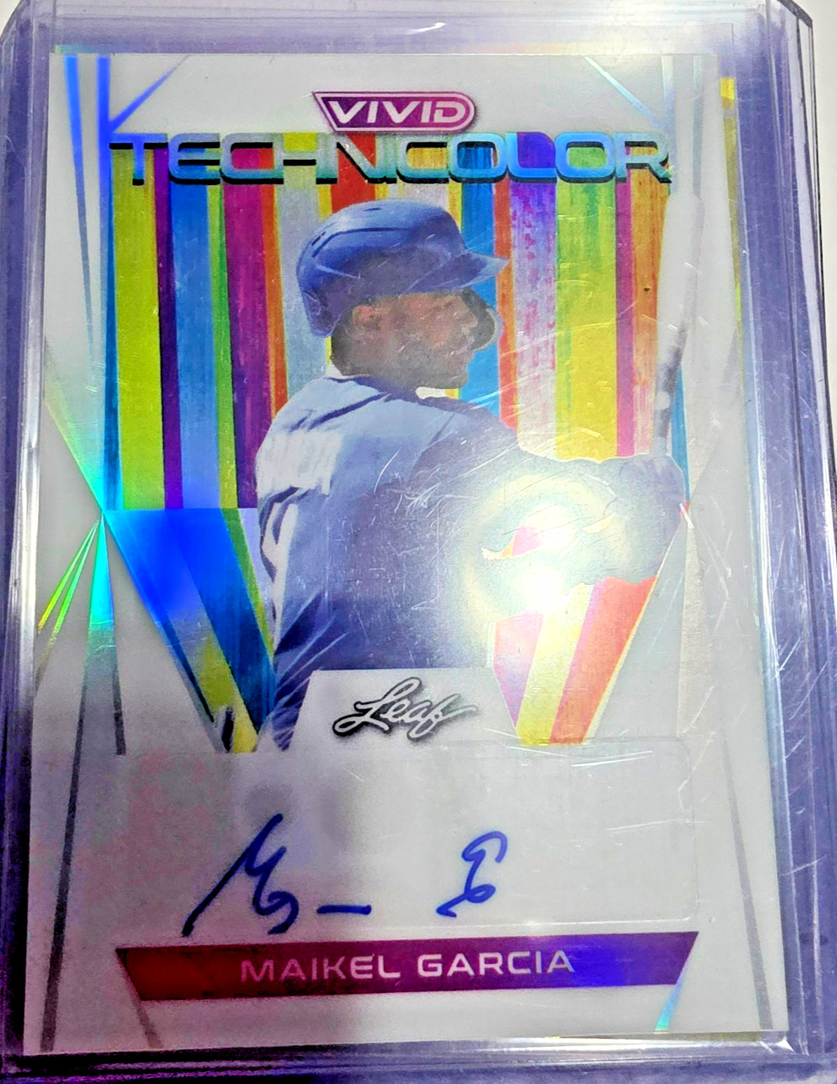2022 LEAF VIVID WHITE MIRROR TECHNICOLOR #T-MG1 MAIKEL GARCIA RC AUT0 7/25