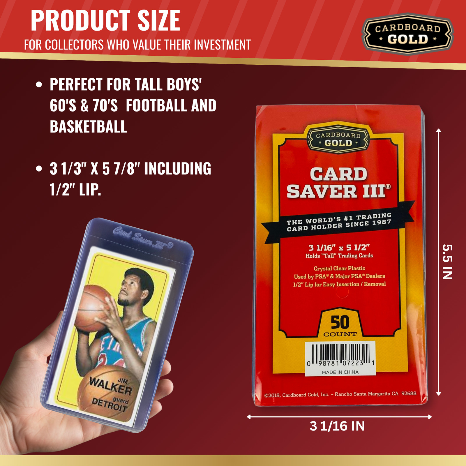 Cardboard Gold Card Saver 3 Tall Card Sleeves – 50ct Pack – Semi Rigid Card