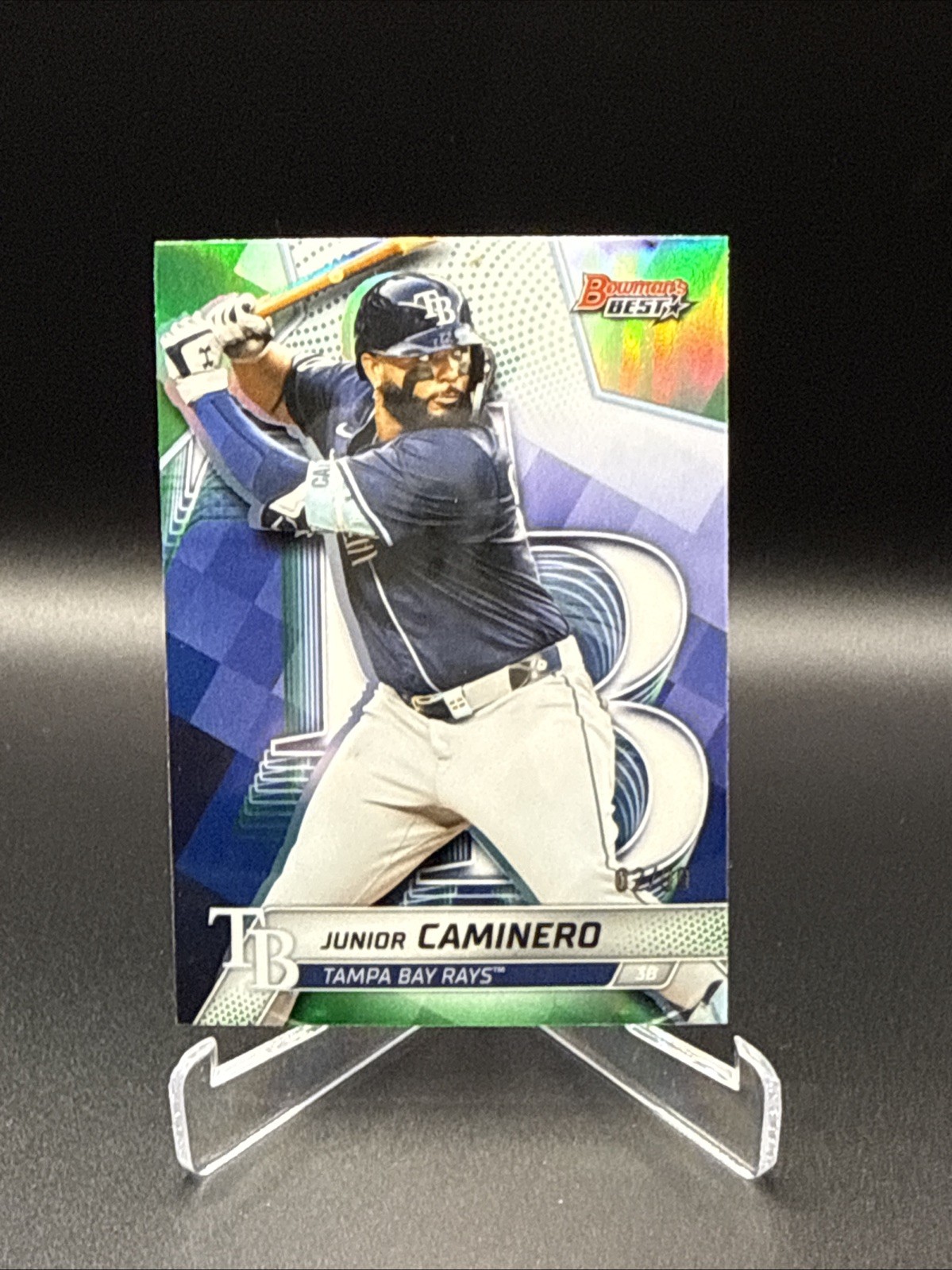 Junior Caminero 2025 Bowman’s Best True Green Refractor /99 Tampa Bay Rays #53
