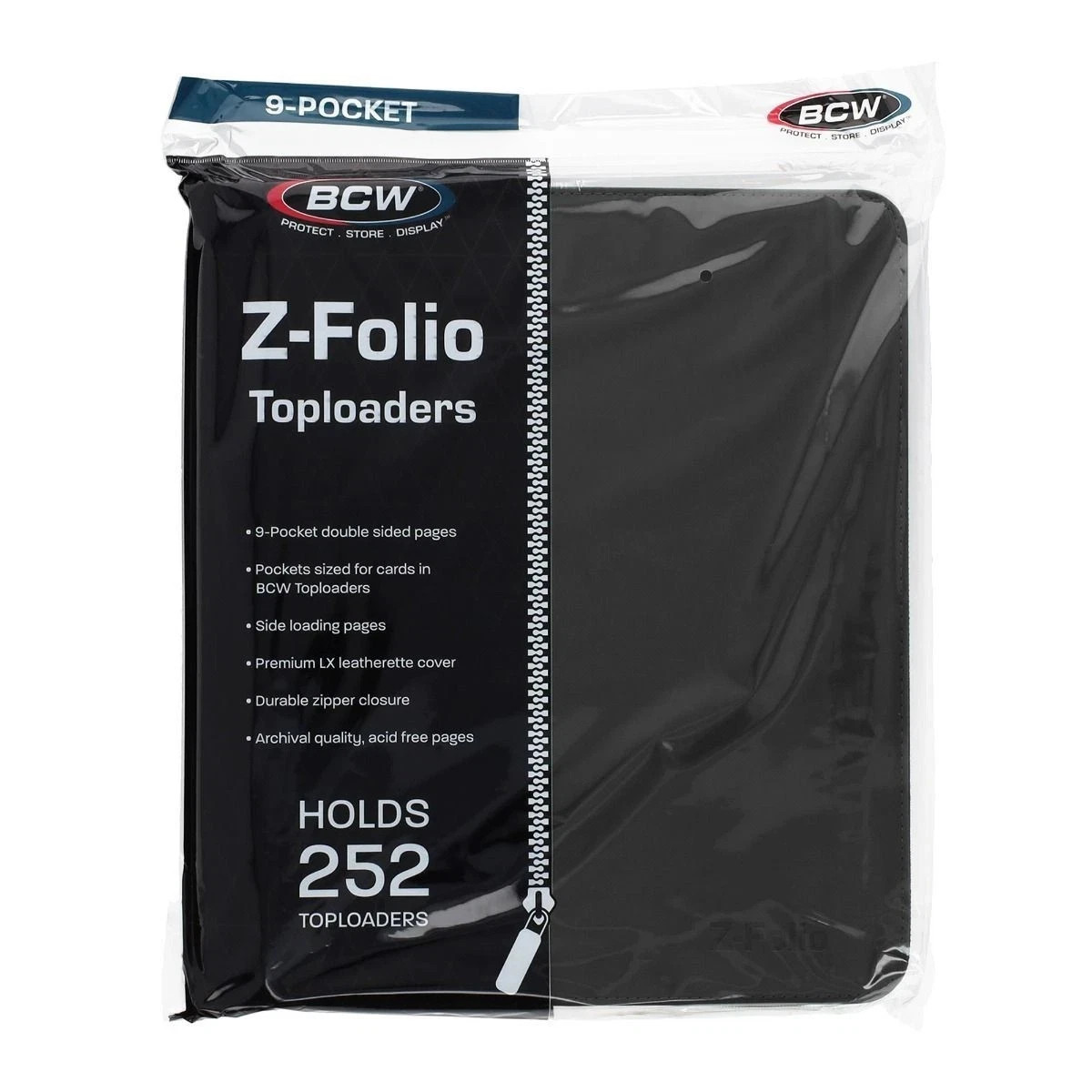 BCW Z-Folio 9 Pocket ZIPPER Toploader Album – Black HOLDS TOPLOADER FREE SHIP