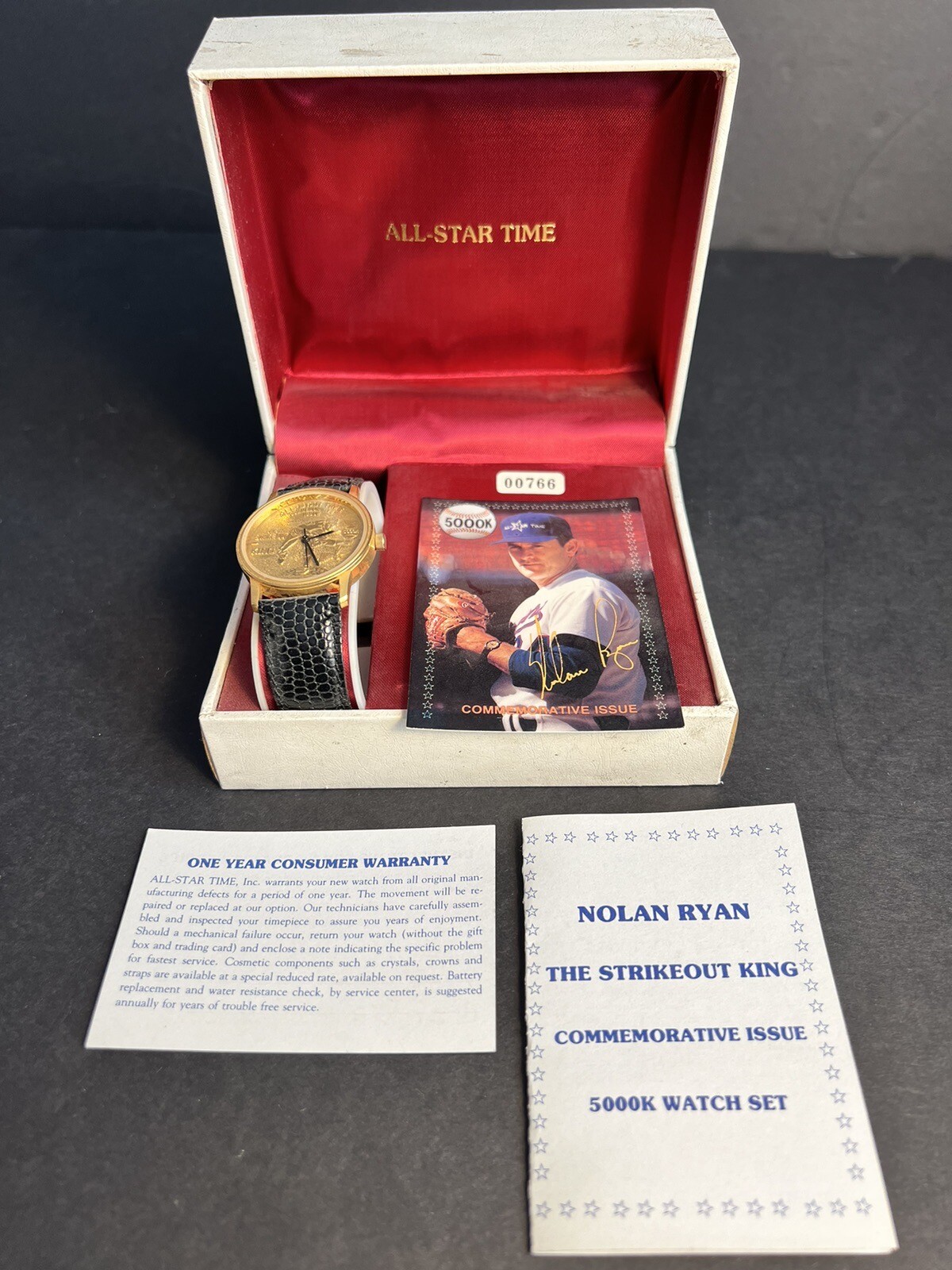 NOLAN RYAN COMMEMORATIVE COLLECTORS, Gold Tone, WATCH ALL STAR TIME W/ BOX CARD
