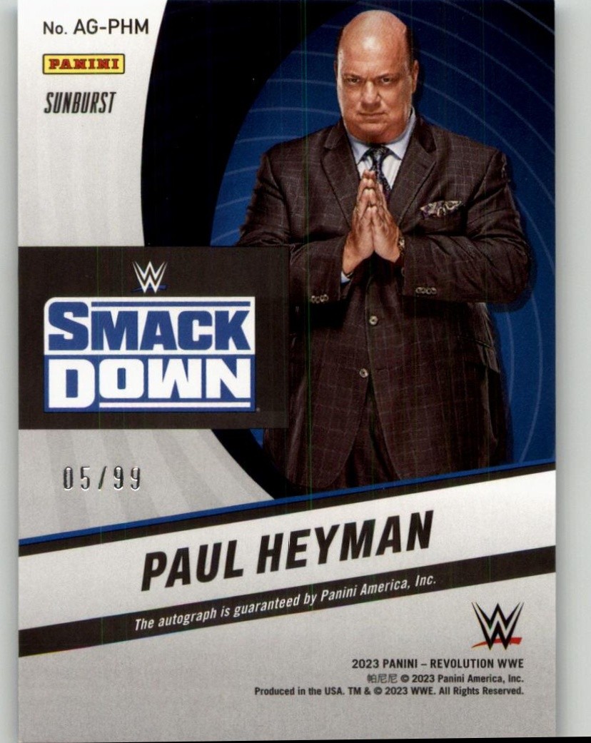 2023 Panini Revolution WWE Paul Heyman Autographs Sunburst #AG-PHM SN,AU #/99