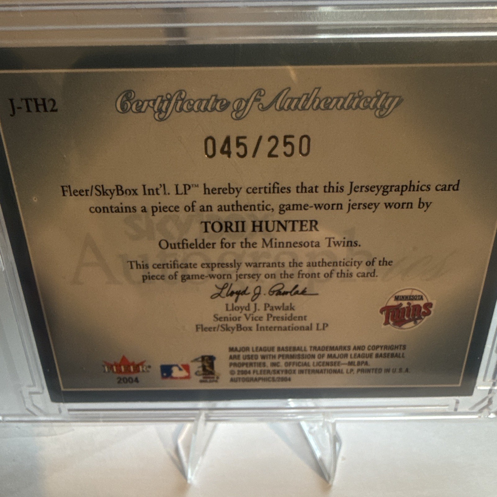 2004 Skybox Autographics Jerseygraphics Torii Hunter J-TH2 Blue /250