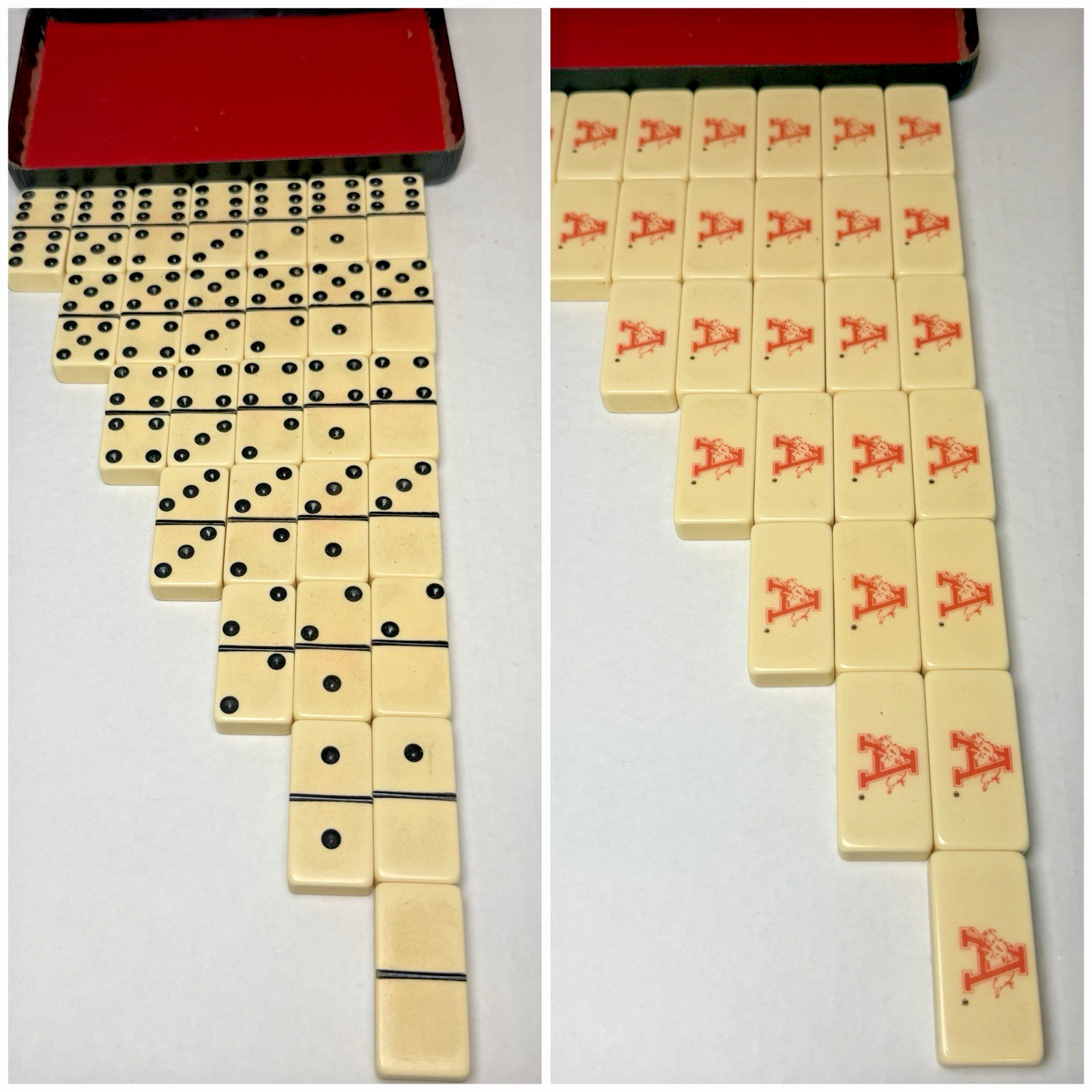 Vintage Arkansas Razorbacks Dominoes 6’s NCAA 28 Count With Case