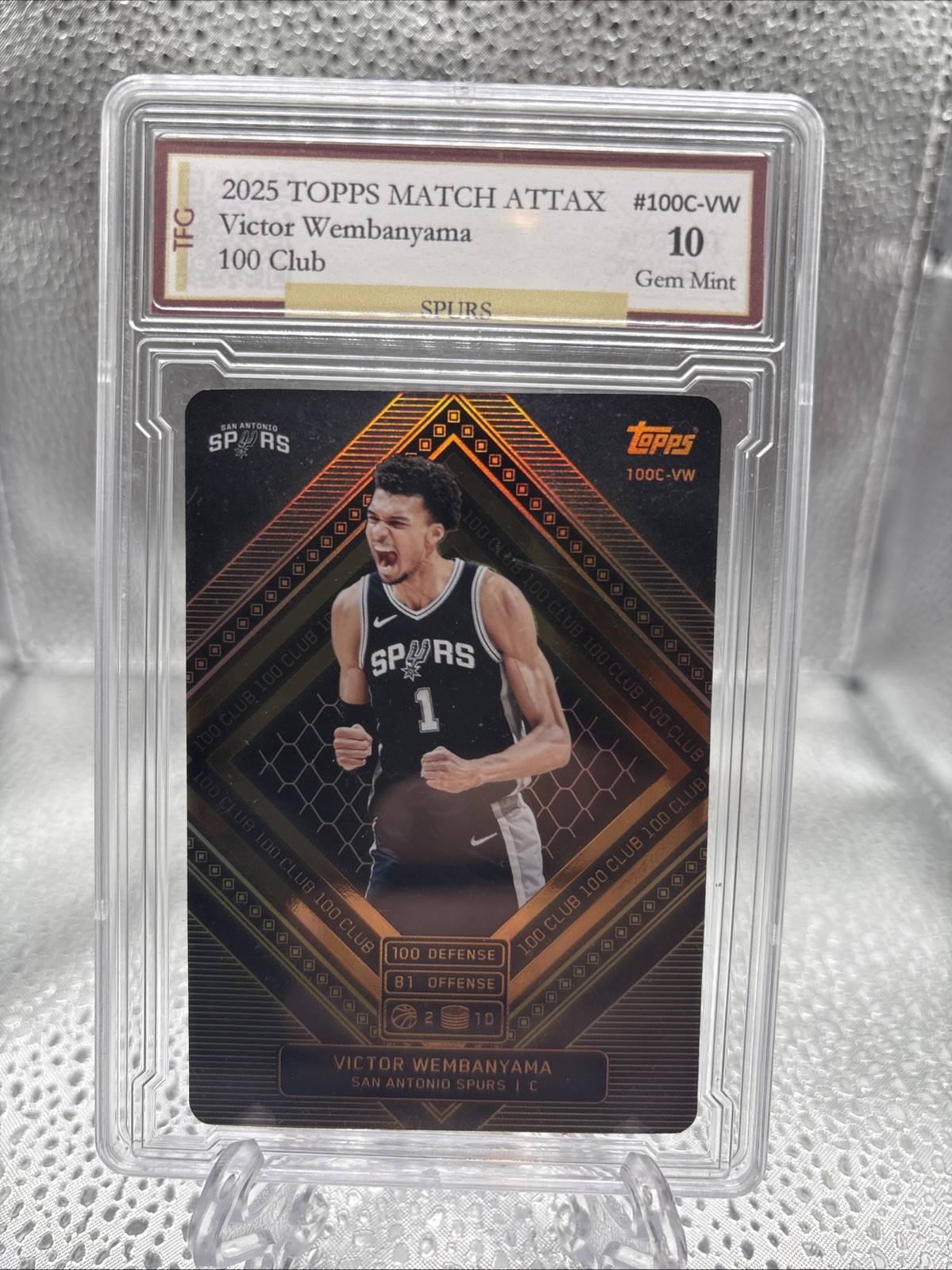 2025 Topps Match Attax Victor Wembanyama 110 Club #100C-VW GEM 10