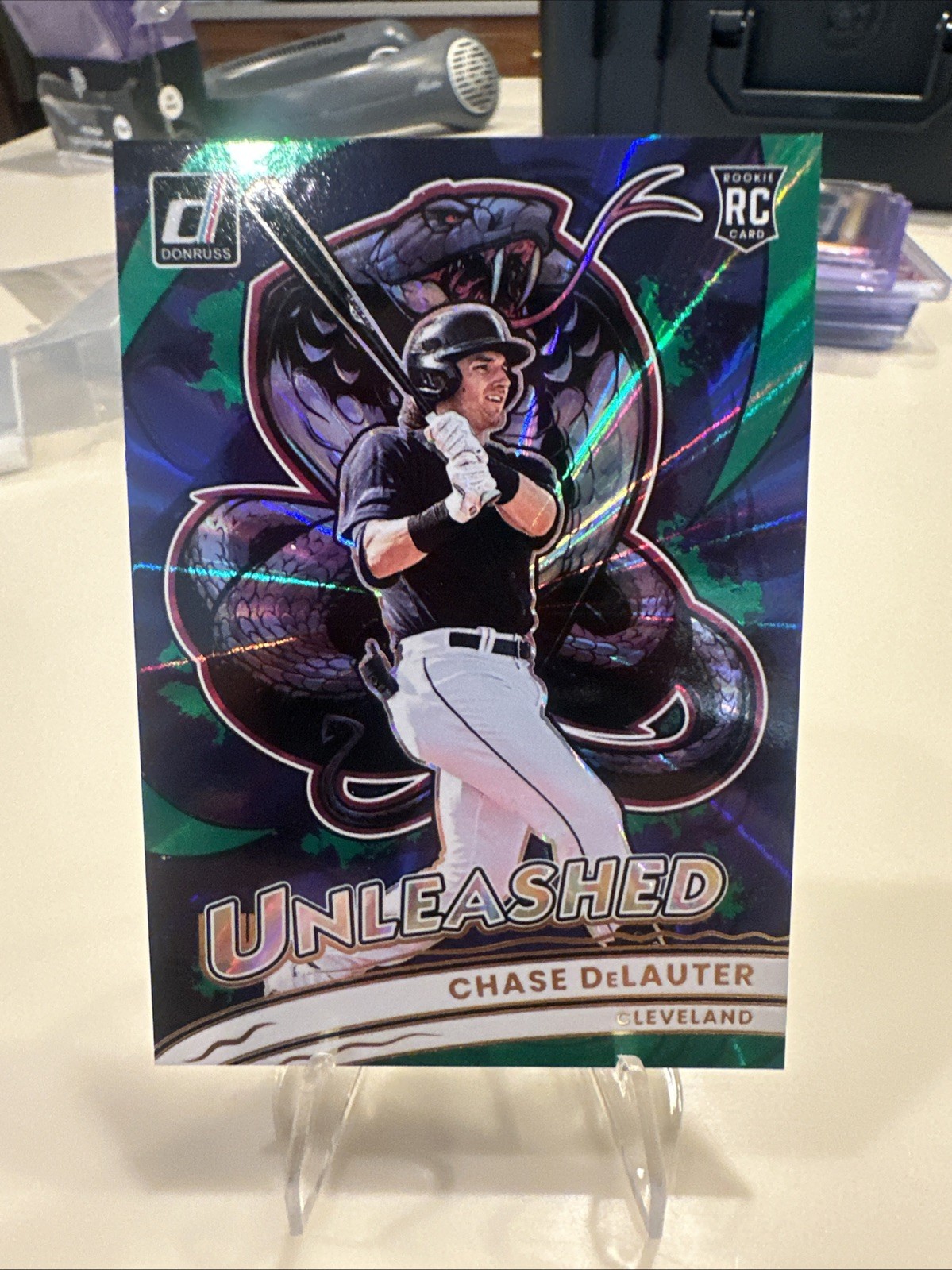 2026 Donruss Baseball – Chase DeLauter – Green Laser Parallel Unleashed Insert