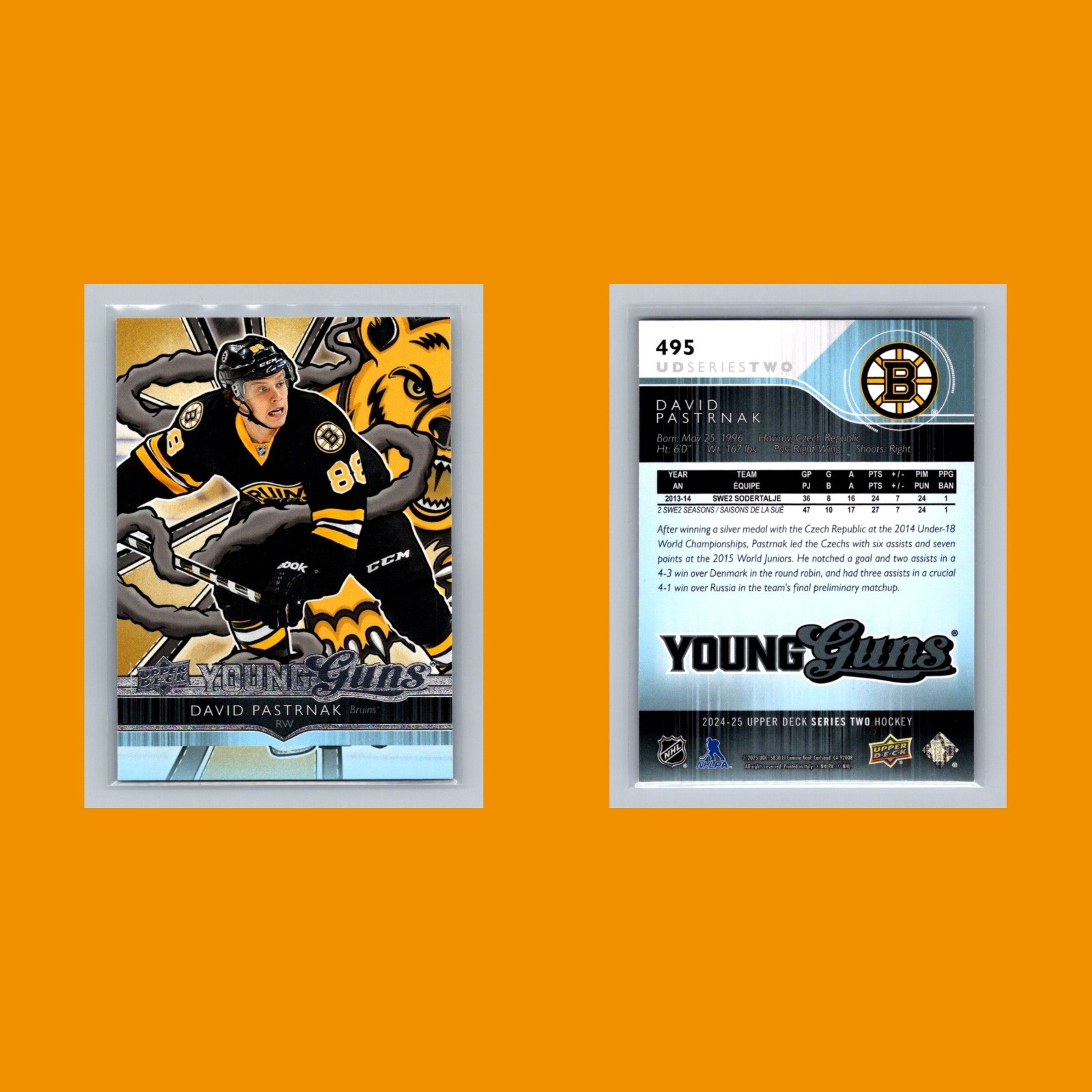 David Pastrnak #495 2024-25 Upper Deck Young Guns Renewed Boston Bruins Hockey
