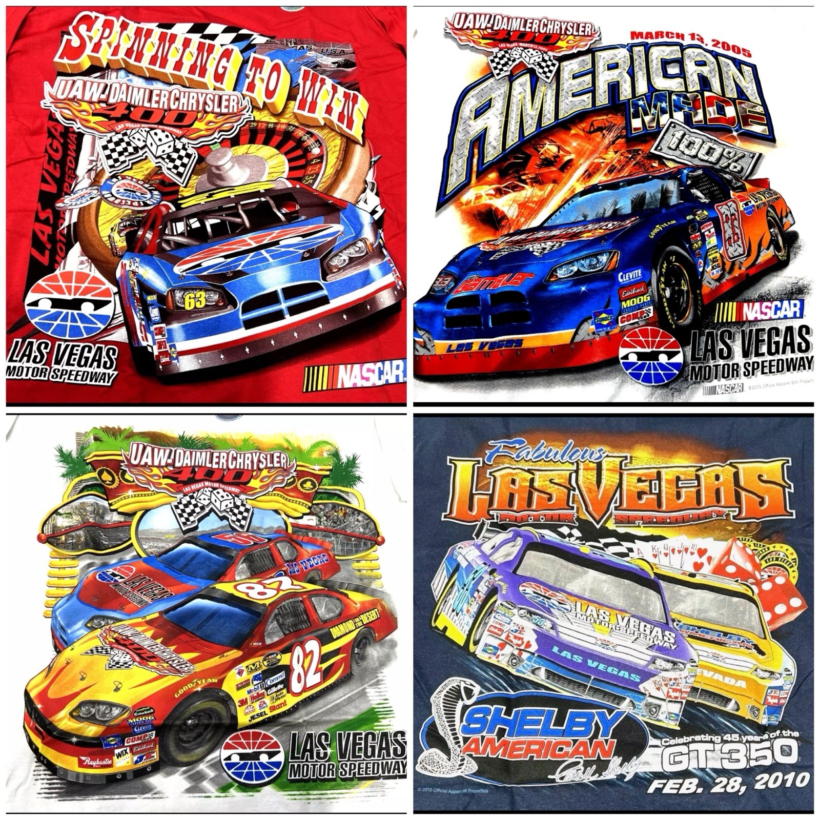 Vintage NASCAR Racing Shirts Las Vegas (Old Venders Stock) (4-Pack) (Size Large)