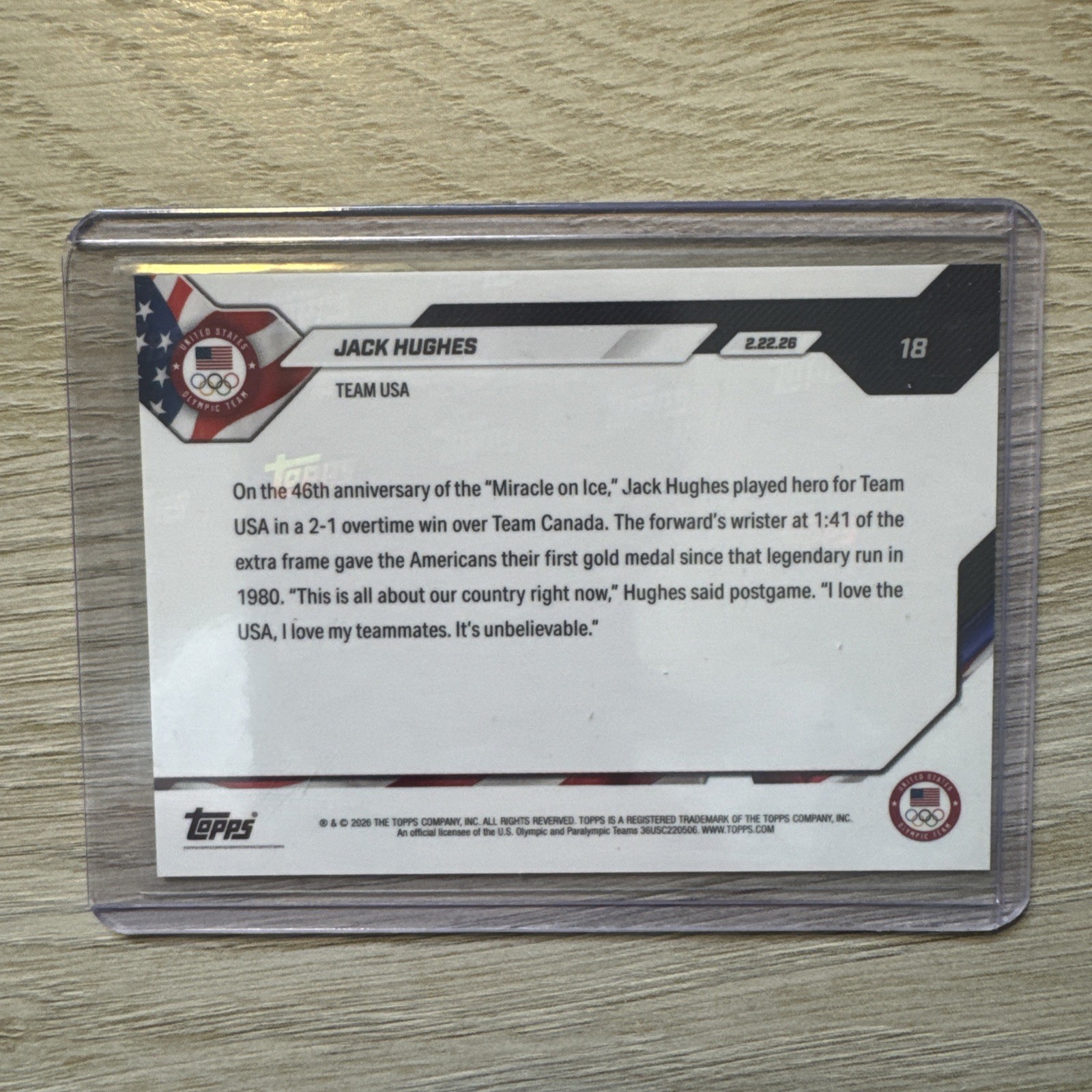 2026 Topps Now Jack Hughes USA Golden Goal 1st Men’s Hockey Gold Since 1980 #18