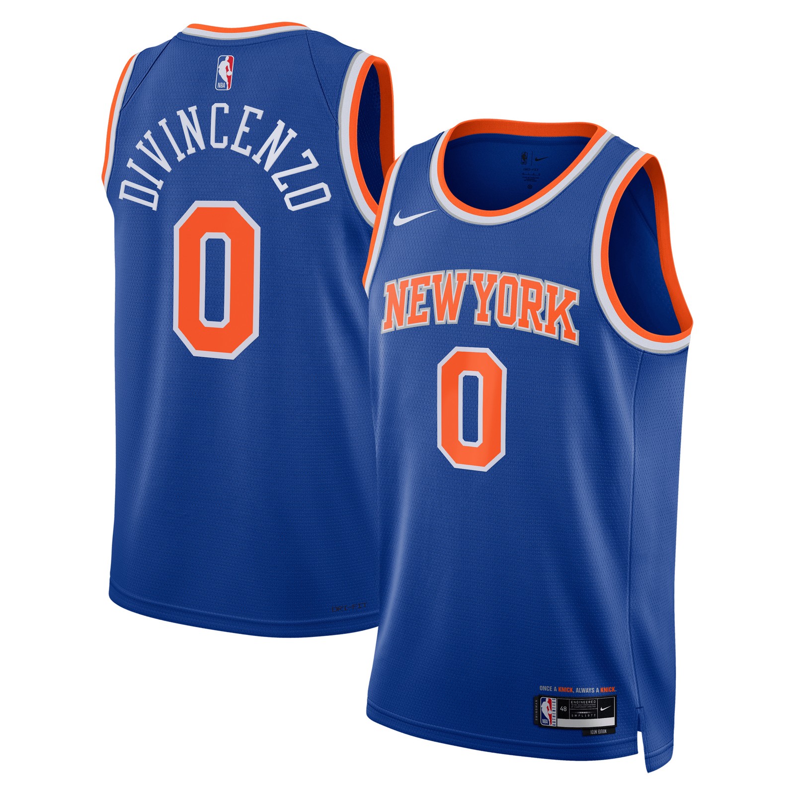 Donte DiVincenzo New York Knicks #0 Nike Swingman Icon Edition Jersey Blue 48 L