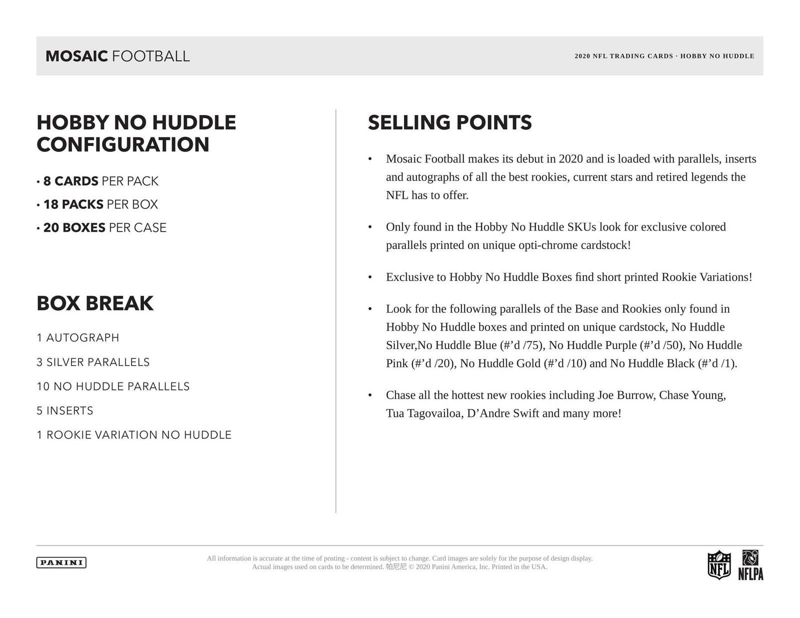 2020 PANINI MOSAIC NO HUDDLE FOOTBALL HOBBY BOX