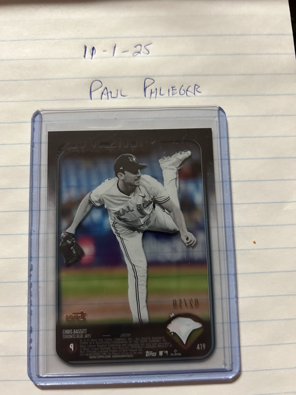 2024 Topps Series 2 Chris Bassitt Clear Border SSP 02/10 Gold Blue Jays
