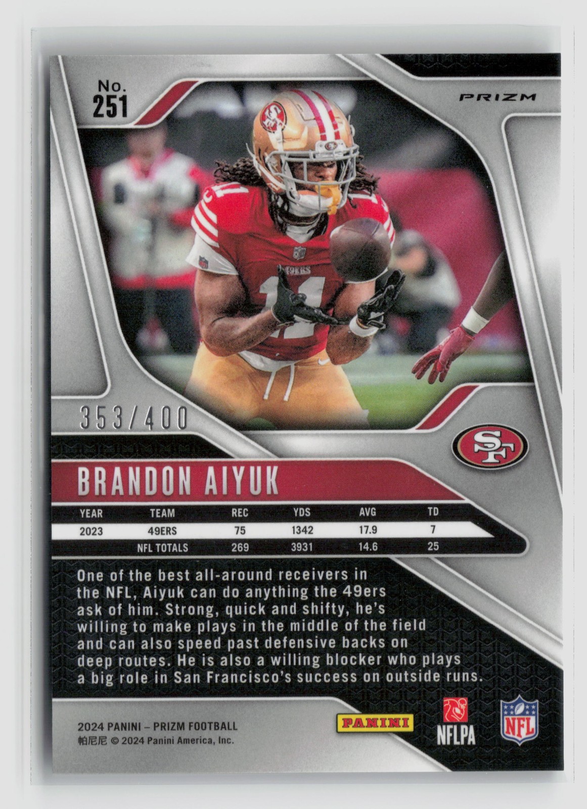 Brandon Aiyuk #251 2024 Panini Prizm /400 Pandora 49ers