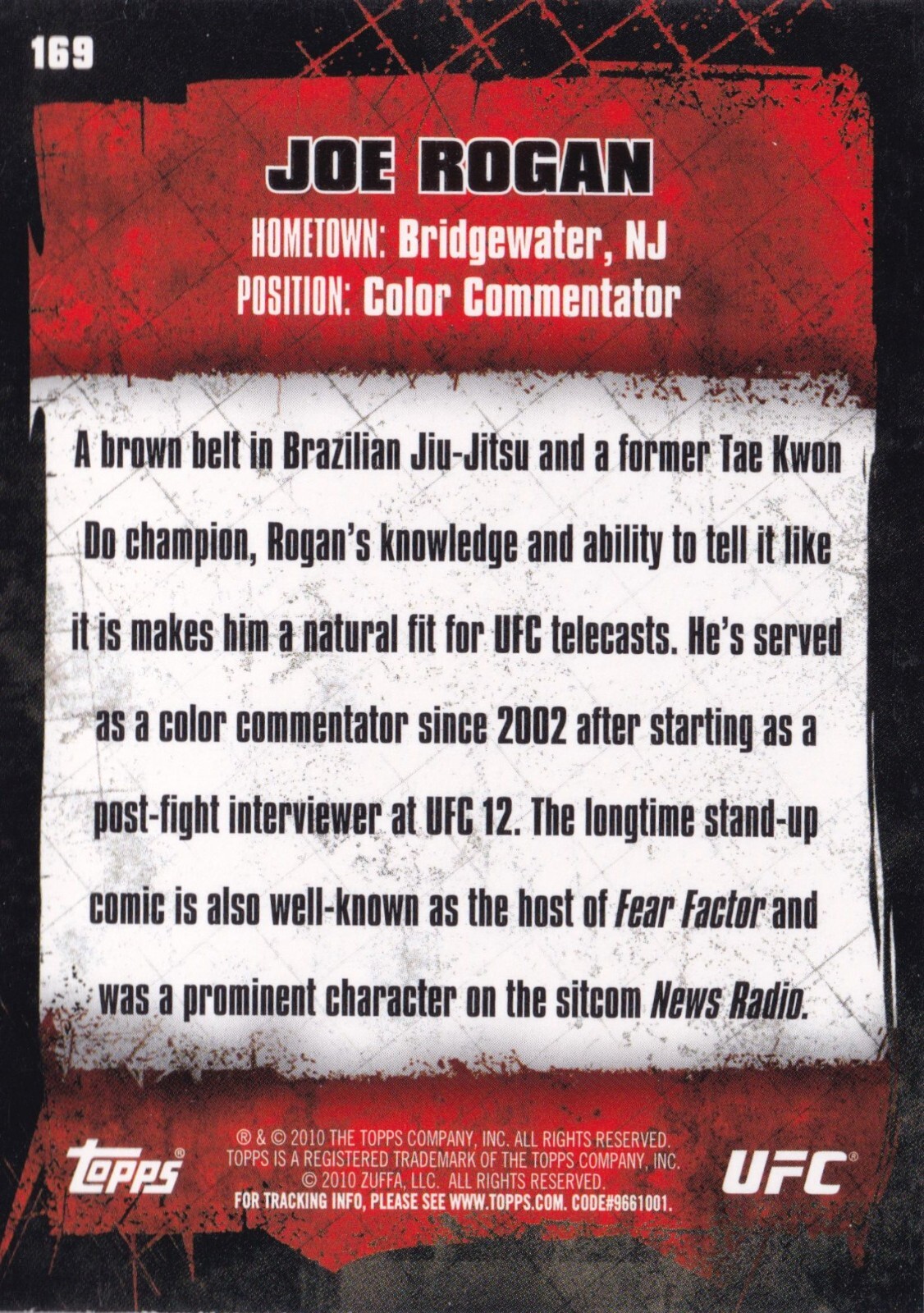Joe Rogan 2010 Topps UFC Card #169 JRE Experience Podcast Fear Factor Comedy 10P