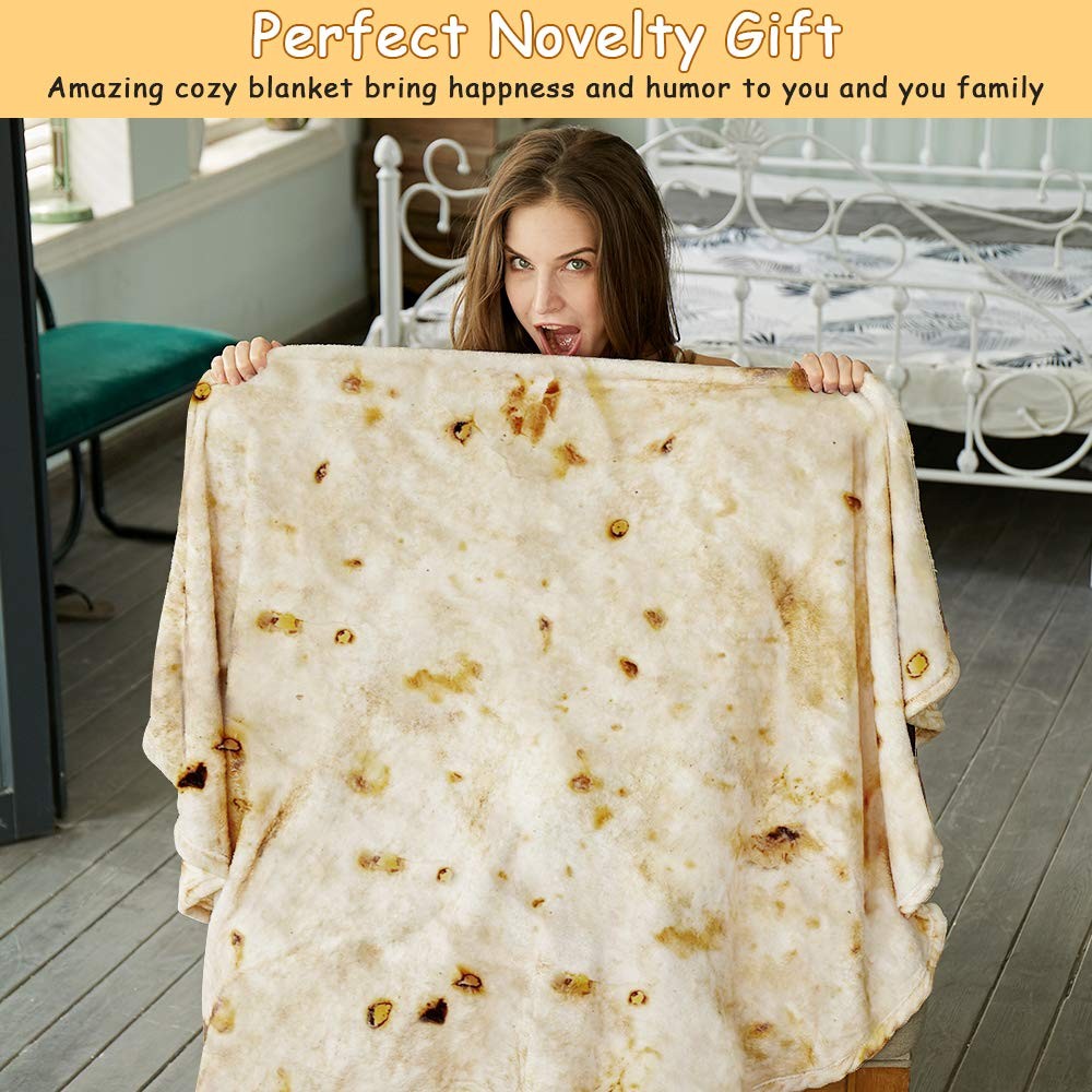 SeaRoomy Burritos Tortilla Throw Blanket, Wrap 60 inches, Beige