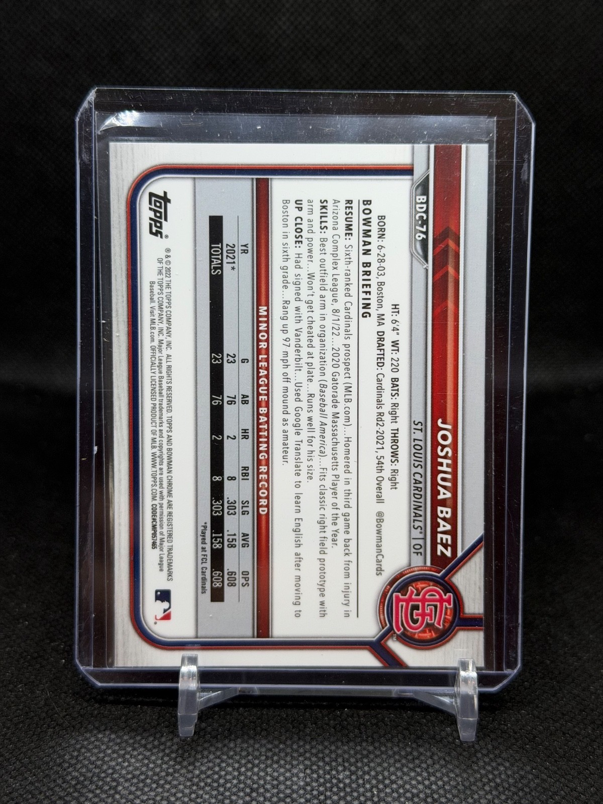 2022 Bowman Draft Sapphire Baseball Joshua Baez #BDC-76 Cardinals