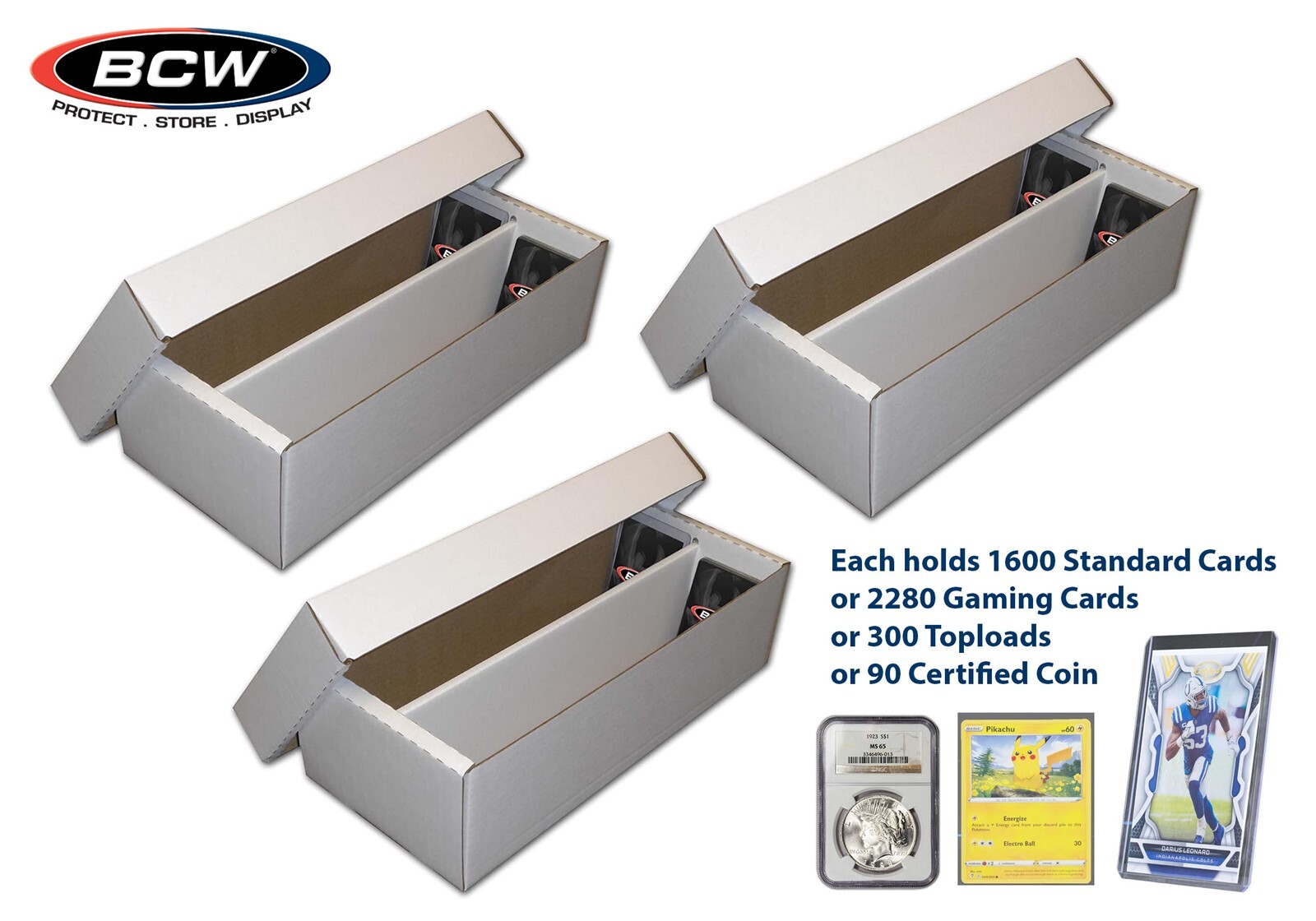 3 BCW Card Shoe Boxes 1600 Count Sport Gaming / Graded Coin Storage 3×4 Rows New