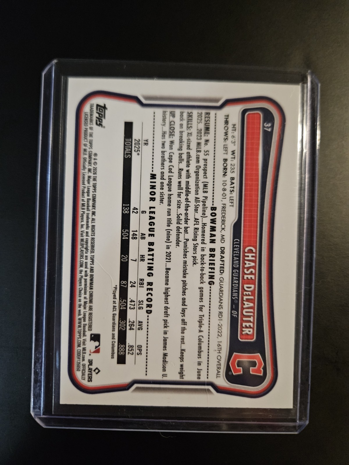 2026 Bowman Chrome Chase DeLauter Red Rookie Silver Refractor