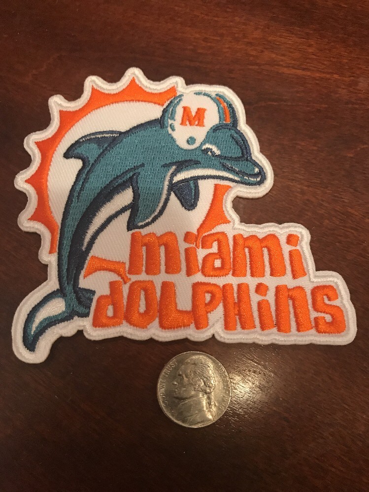 MIAMI DOLPHINS Vintage Embroidered Iron On Patch RARE 4″ X 3.5″