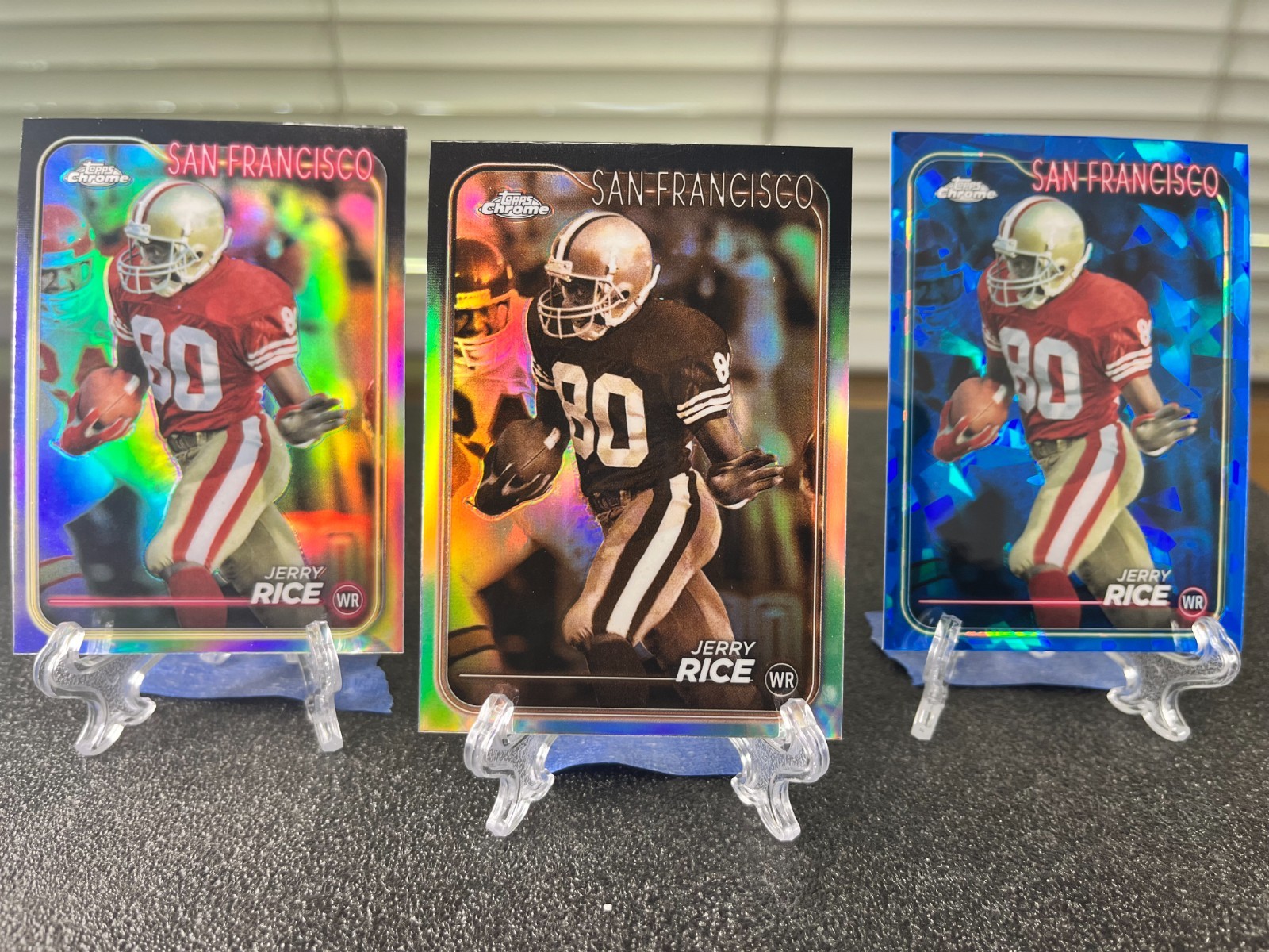 Jerry Rice +2 – 2024 Topps Chrome Refractor, Sepia, Sapphire All Shown in Photo