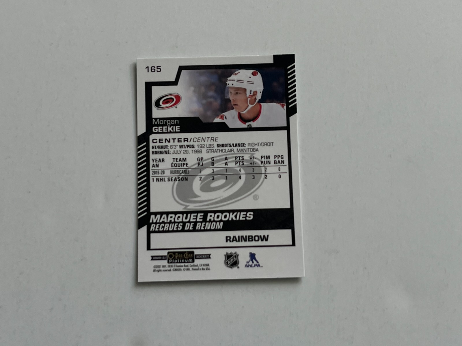 2020-21 OPC PLATINUM MARQUEE ROOKIES RAINBOW MORGAN GEEKIE – CAROLINA HURRICANES