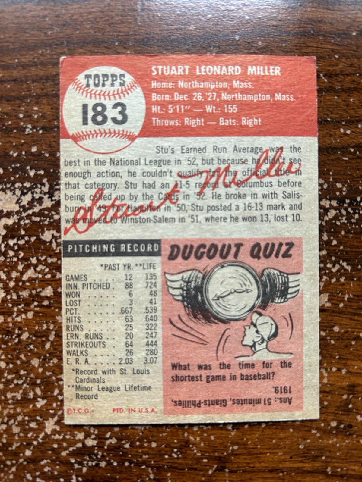 Stu Miller #183 – 1953 Topps
