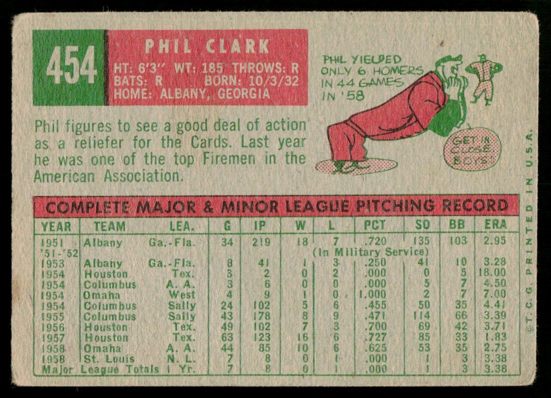 1959 Topps Phil Clark St. Louis Cardinals #454