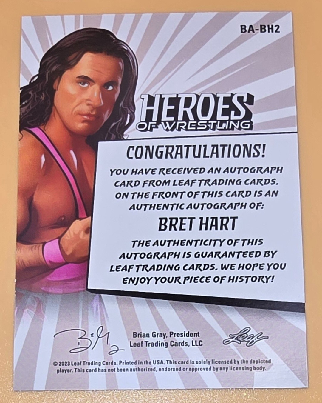 Bret Hart Autograph 2023 Leaf Heroes Of Wrestling Blue Parallel BA-BH2 Signed