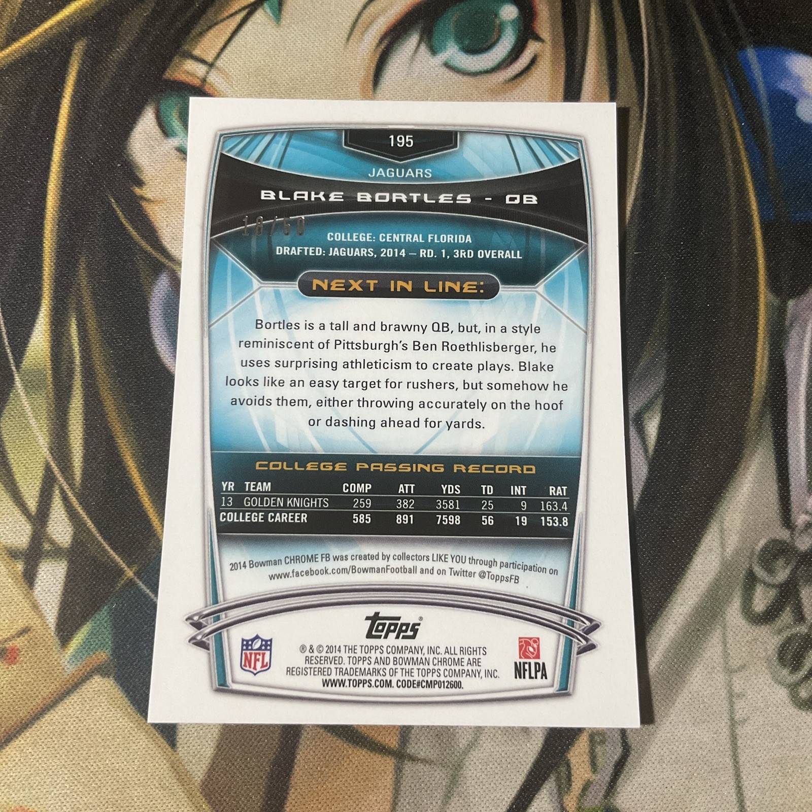 2014 Topps BOWMAN. Chrome Gold Refractor 18/50 Blake Bortles GEM MINT Rookie