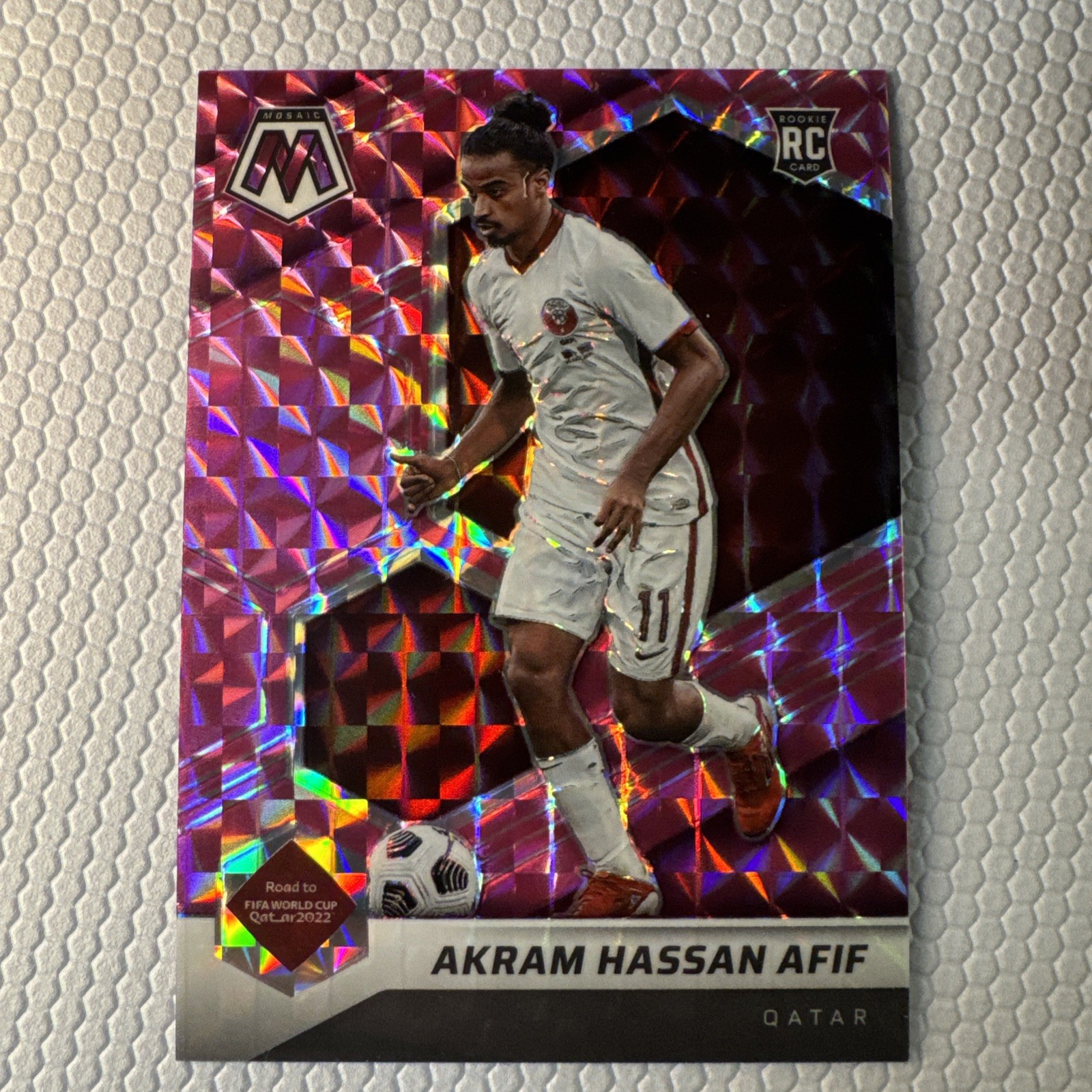 2022 Panini Mosaic World Cup Akram Hassan Afif Rookie RC Pink 13/25 Qatar
