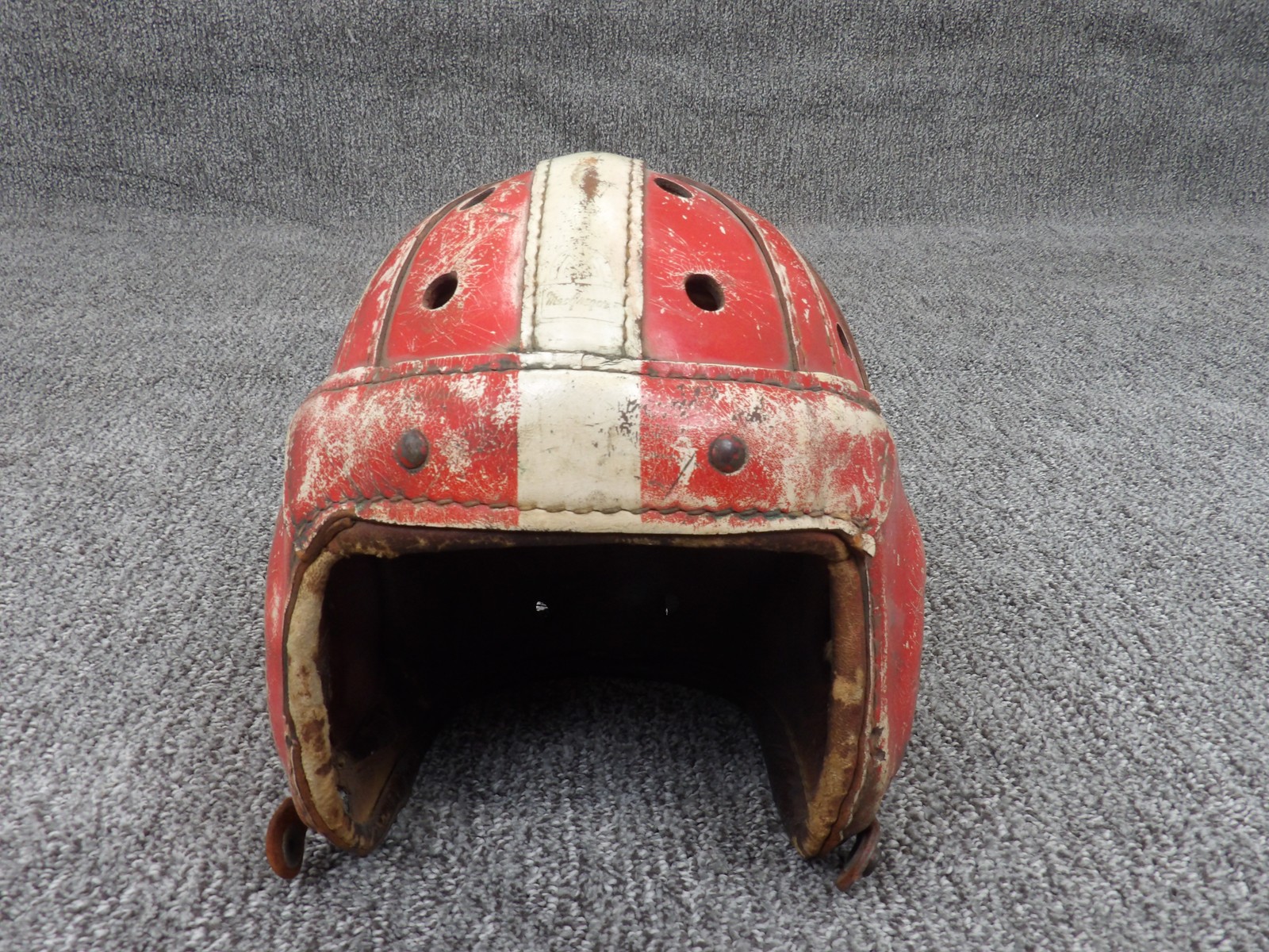 1930’s Vintage Macgregor Fibre-Reinforced 8-Strap Leather Helmet HC18 Game Worn