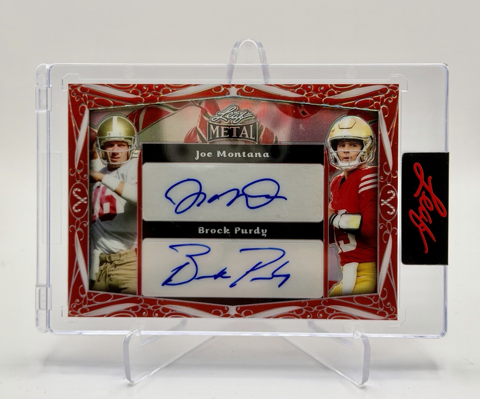 2023 Leaf Metal Joe Montana Brock Purdy Dual Auto Red 3/3 DA-17 49ers SSP Rare