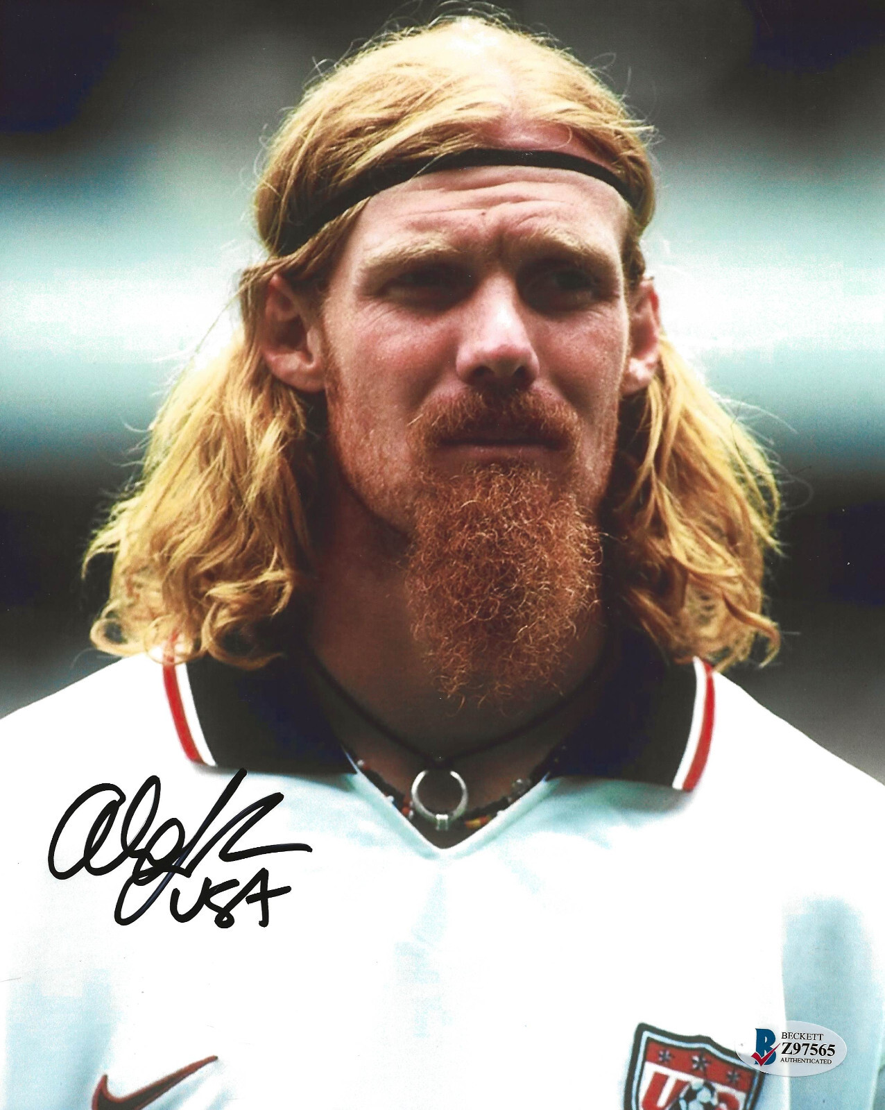 Alexi Lalas signed USA soccer 8×10 photo Beckett COA Proof autographed.