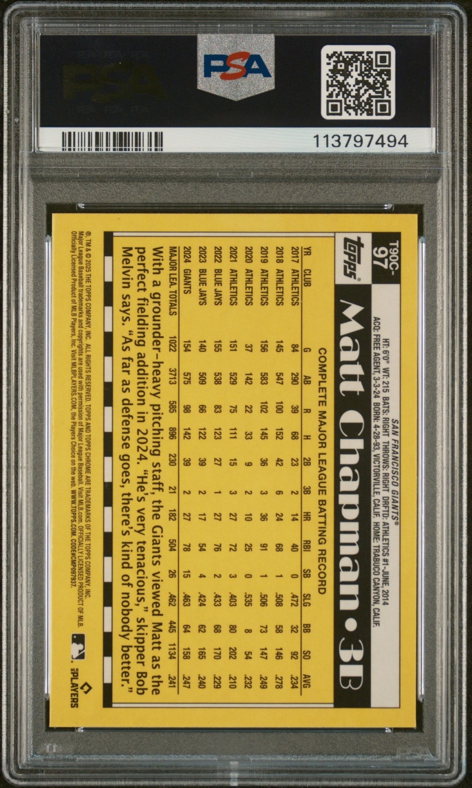 2025 Topps Chrome Silver Pack MOJO- Matt Chapman #T90C-97! PSA10