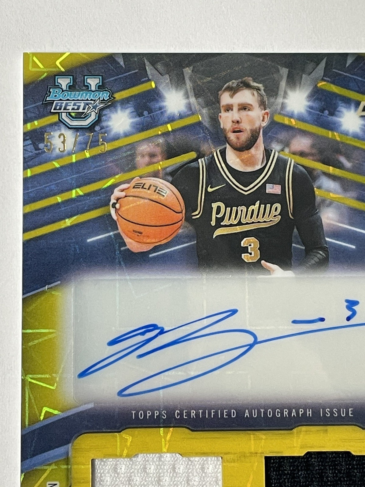 2025-26 Bowman U Best Braden Smith Yellow Lazer Dual Relic Auto /75 Player Worn