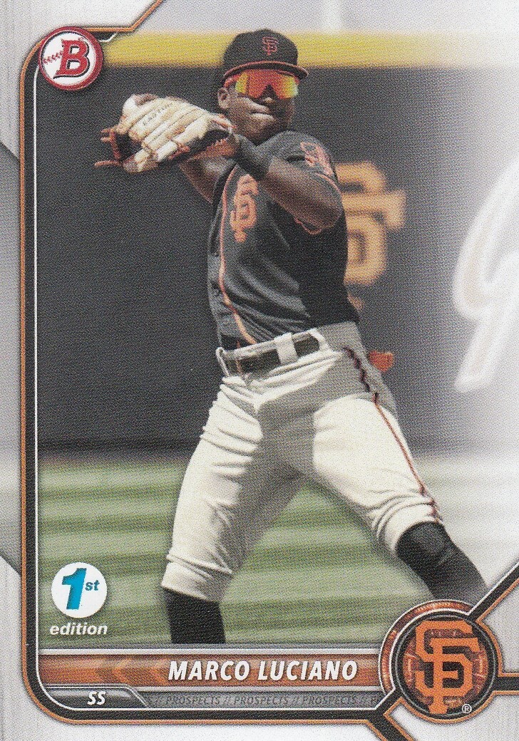MARCO LUCIANO BOWMAN 1ST EDITION ROOKIE PROSPECTS RC GIANTS #BPPF-7 2022 22